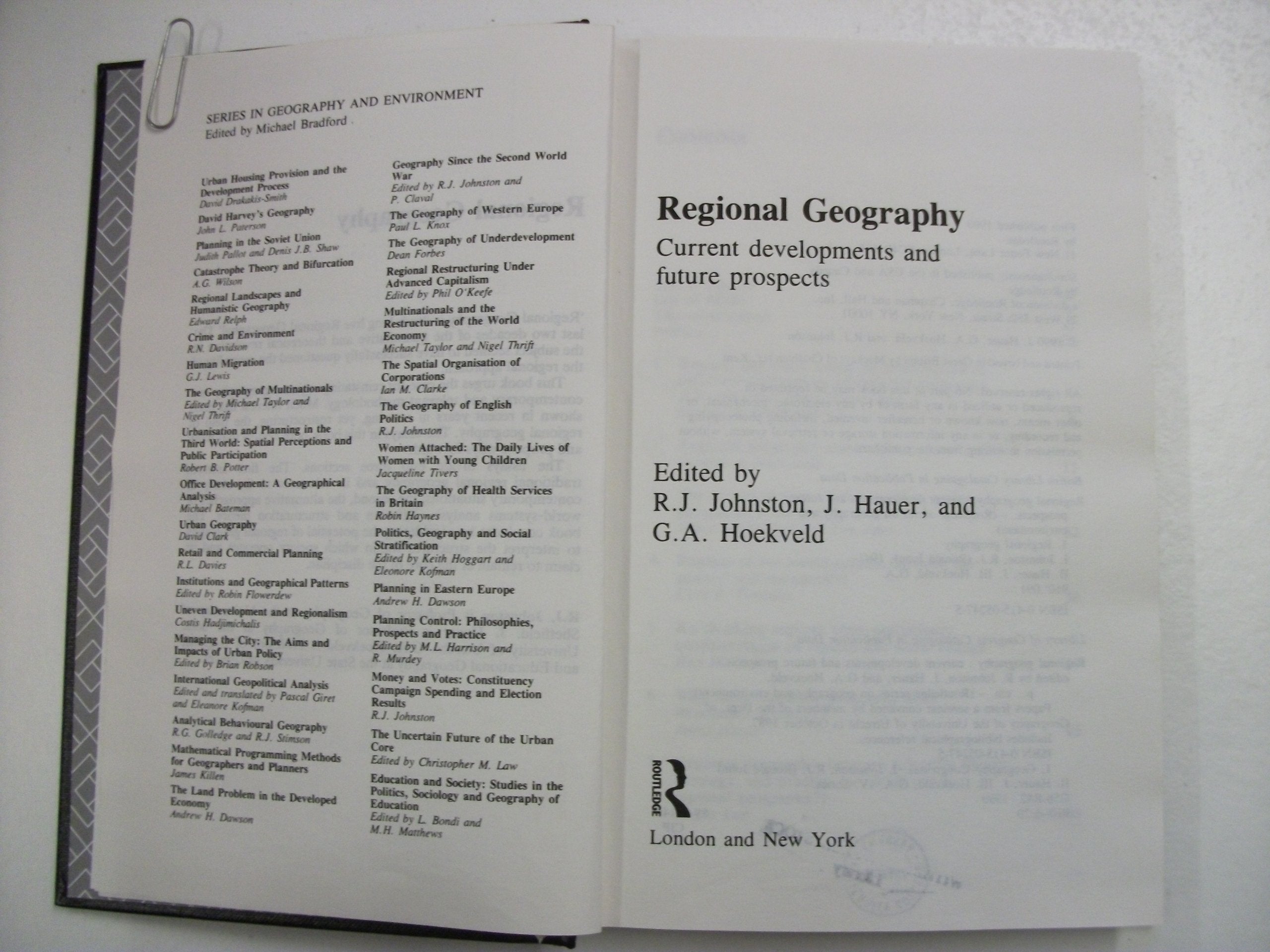 Regional Geography: Current Developments and Future Prospects (Routledge Series on Geography and Environment) Social Sciences