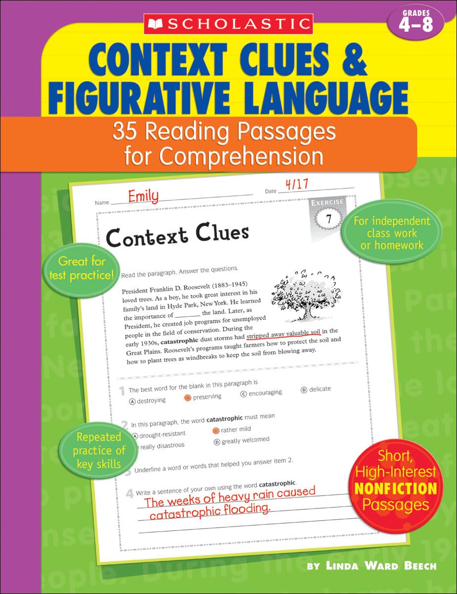 35 Reading Passages for Comprehension: Context Clues & Figurative Language Learning & Reference