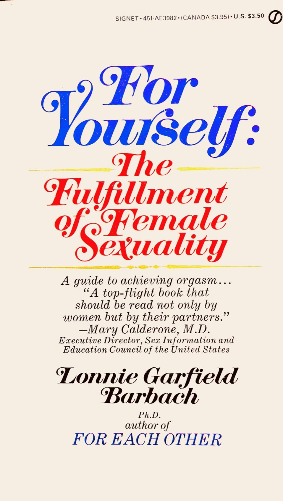Barbach Lonnie G. : for Yourself (Signet) Books