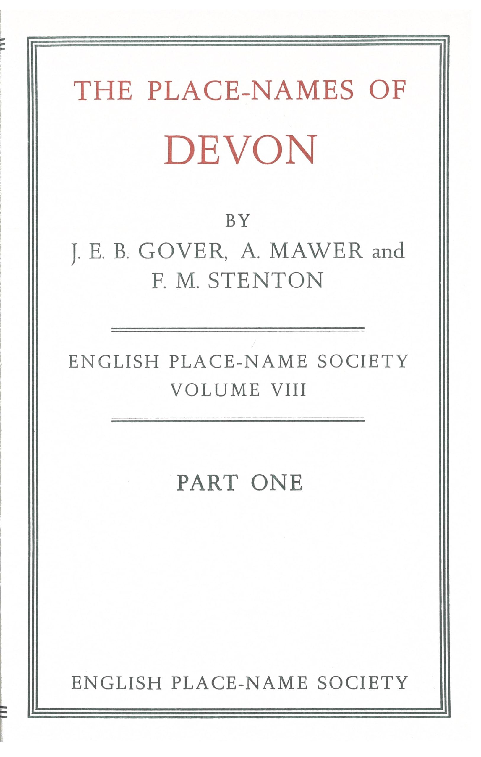 English Place-Name Society: Volume 8, The Place-Names of Devon, Part 1 Contemporary literature