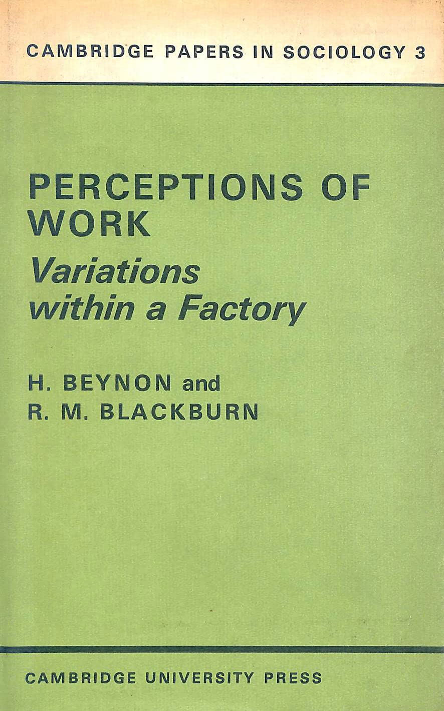 Perceptions of Work: Variations Within a Factory (Cambridge Papers in Sociology, Series Number 3) Social Sciences
