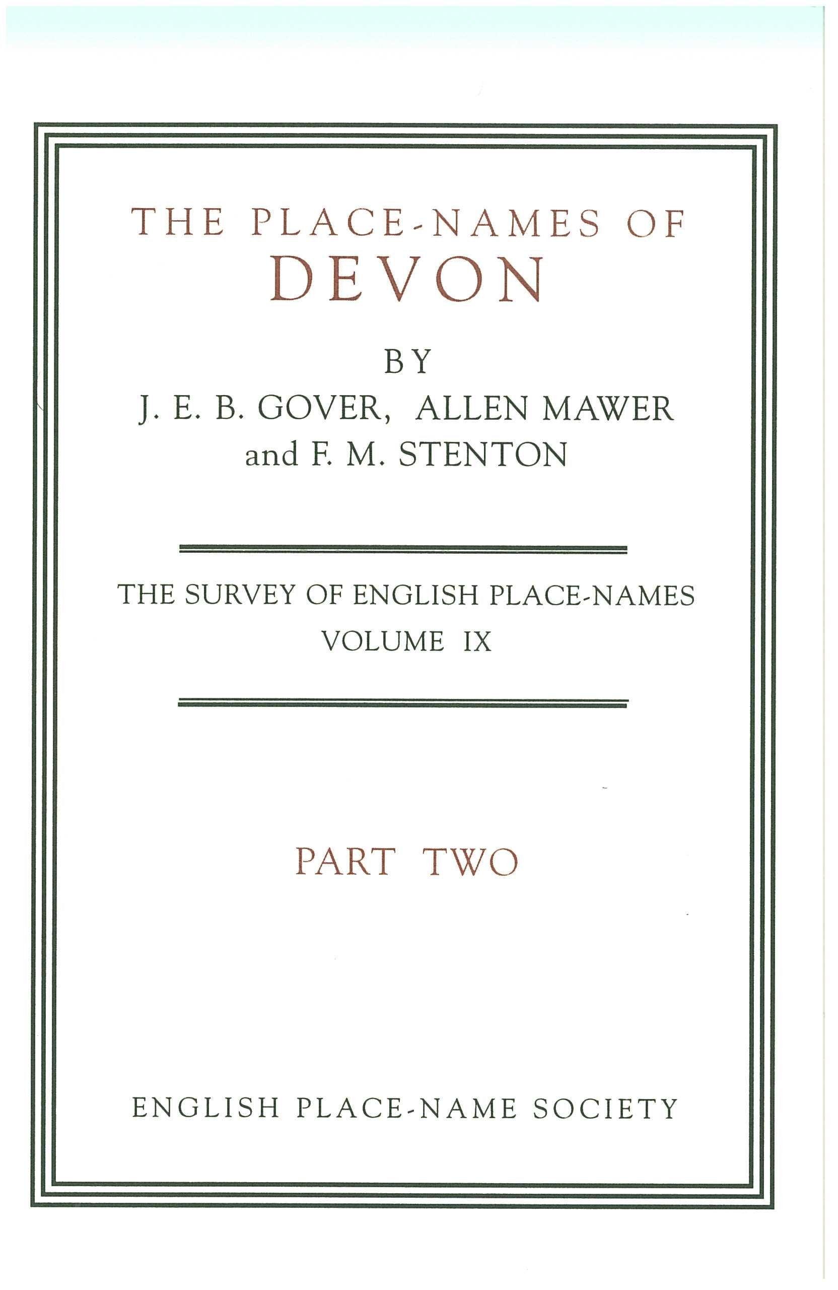 English Place-Name Society: Volume 9, The Place-Names of Devon, Part 2 Contemporary literature
