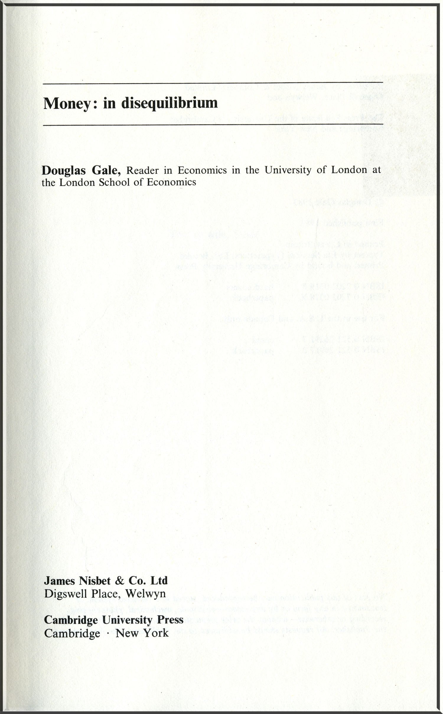 Money: in Disequilibrium (Cambridge Economic Handbook Series) Social Sciences
