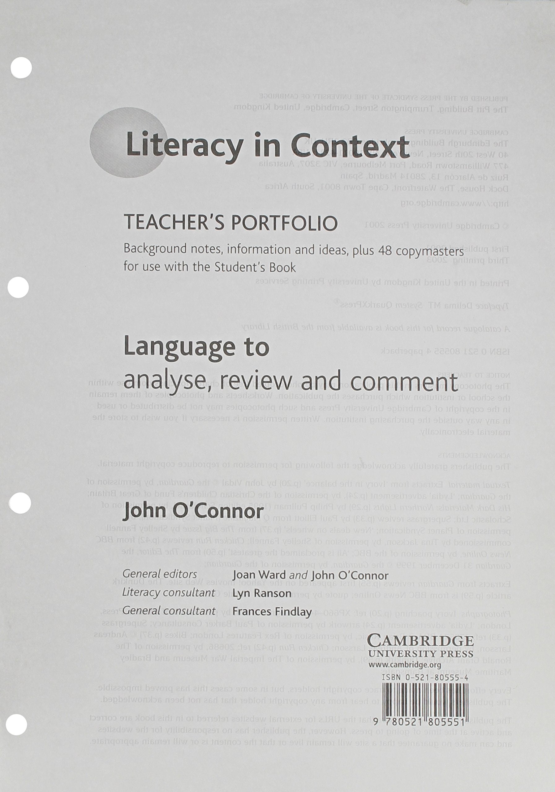 Language to Analyse, Review and Comment Teacher's Portfolio (Literacy in Context) Contemporary literature