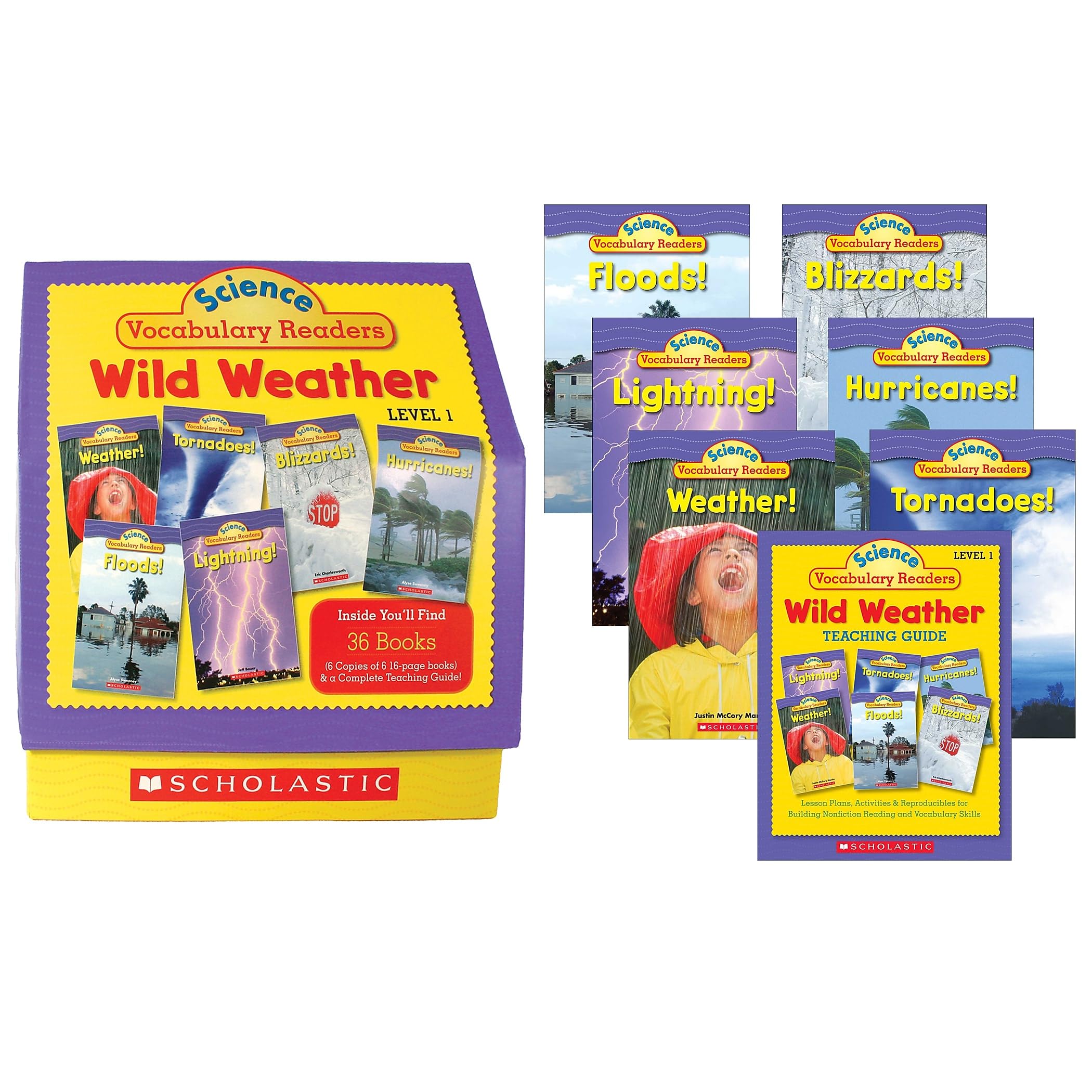 Science Vocabulary Readers: Wild Weather, Level 1: Weather!, Tornadoes!, Blizzards!, Hurricanes!, Floods!, Lightning! Media & Communication