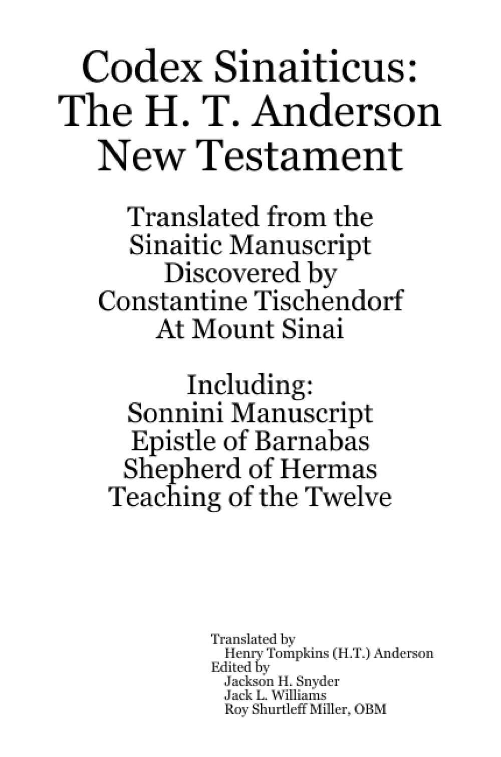 Codex Sinaiticus: The H. T. Anderson New Testament Religion & Esotericism
