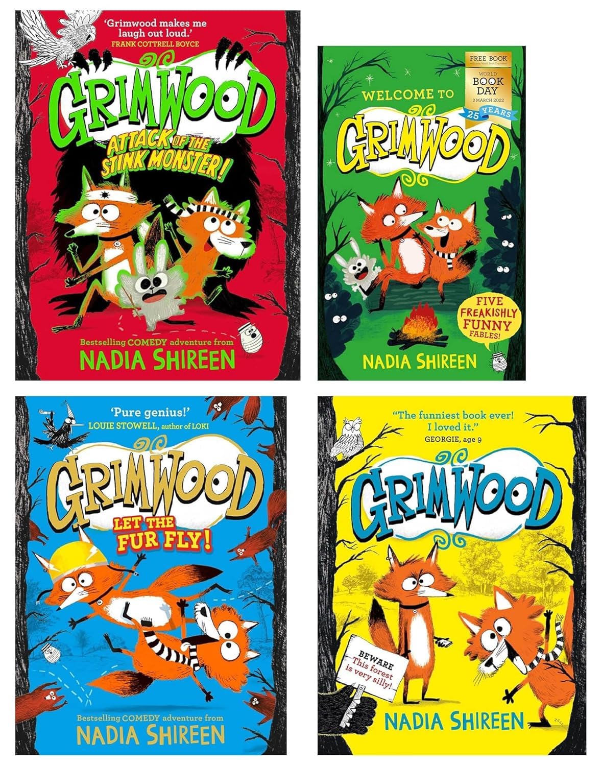 Grimwood Series 4 Books Collection Set By Nadia Shireen (Grimwood, Let the Fur Fly!, Attack of the Stink Monster & Five Freakishly Funny Fables: World Book Day 2022) Novels & Short Stories