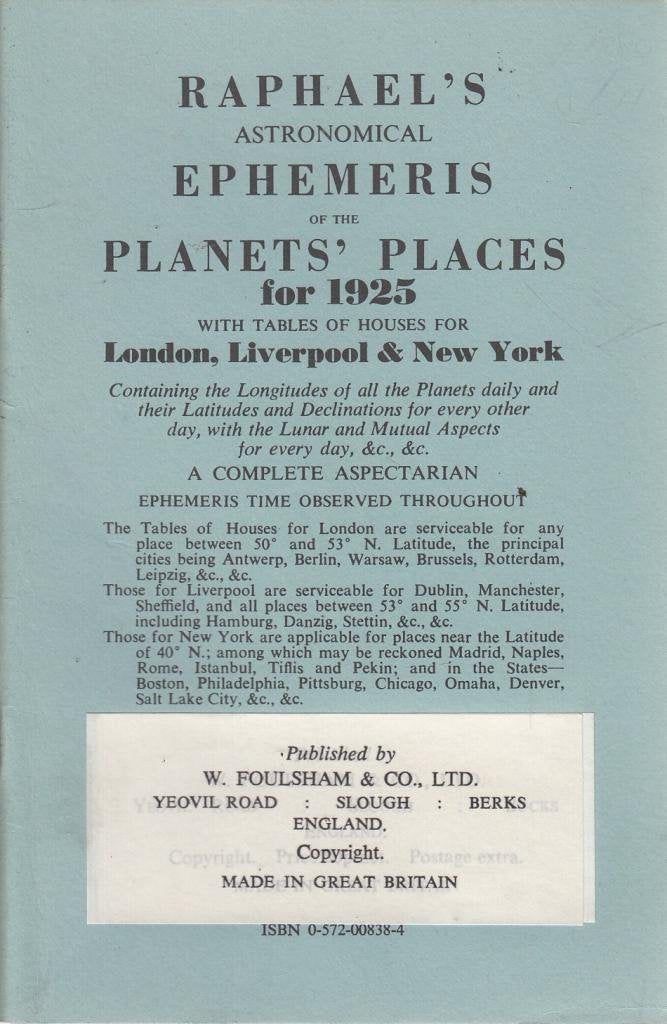 Raphael's Astronomical Ephemeris: With Tables of Houses for London, Liverpool and New York Reference Books