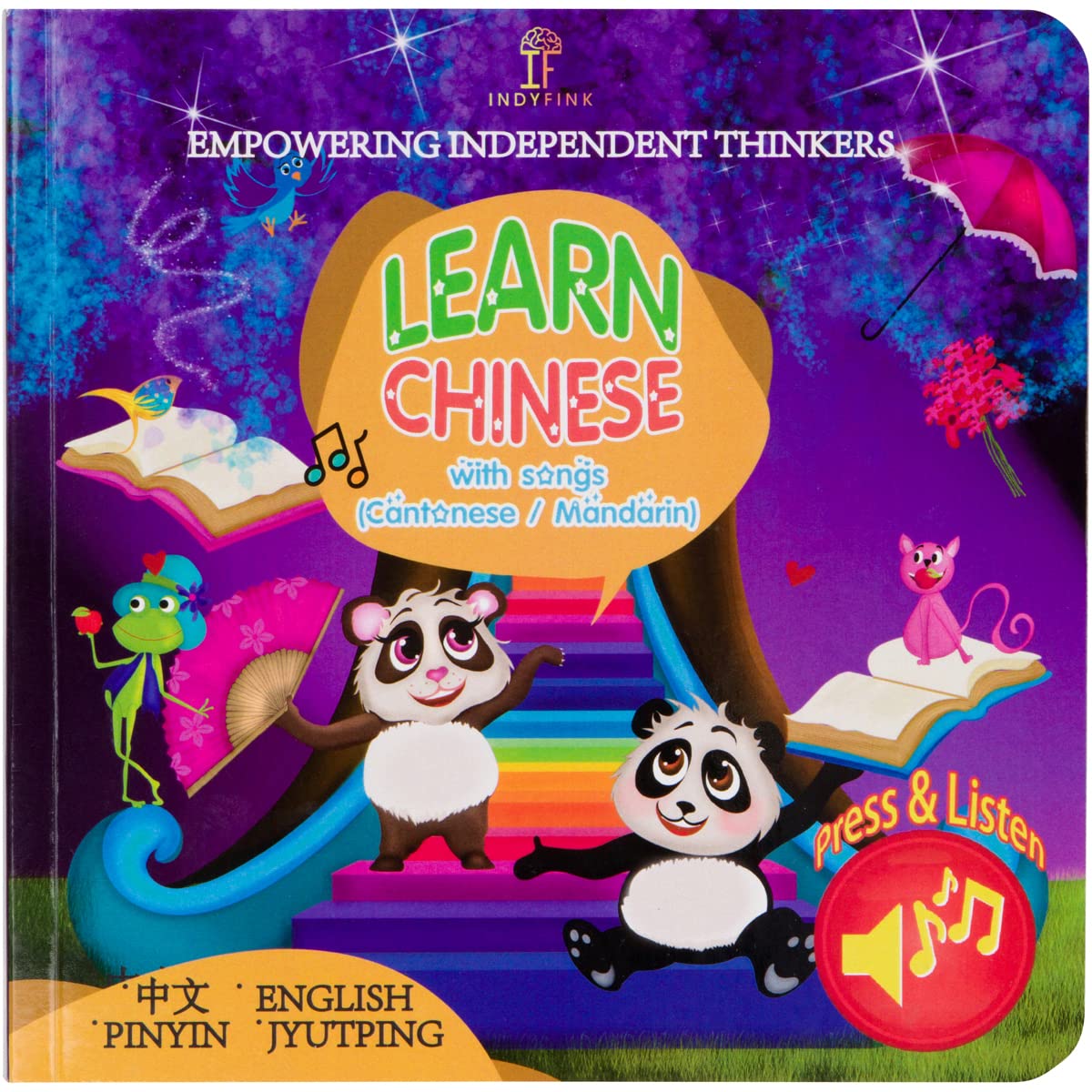 Indyfink Learn Chinese (Cantonese & Mandarin) Pinyin Jyutping Interactive Bilingual Song Board Book for Babies, Toddlers, Children, Kids, and Adults Books