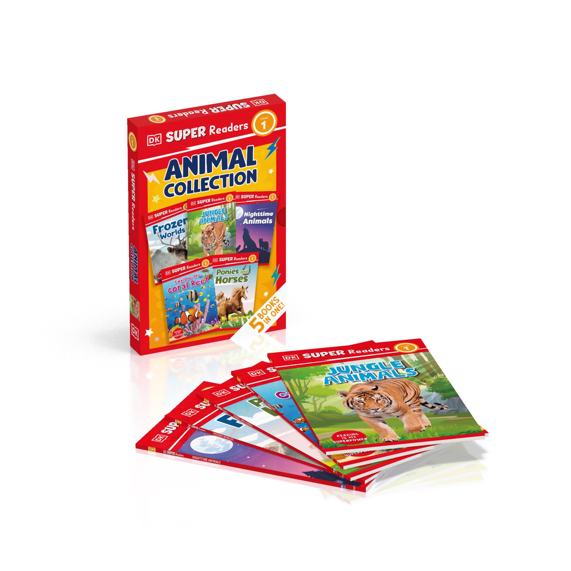 DK Super Readers Level 1 box set: Ponies and Horses / Nighttime Animals / Jungle Animals / Frozen Worlds / Explore the Coral Reef Novels & Short Stories