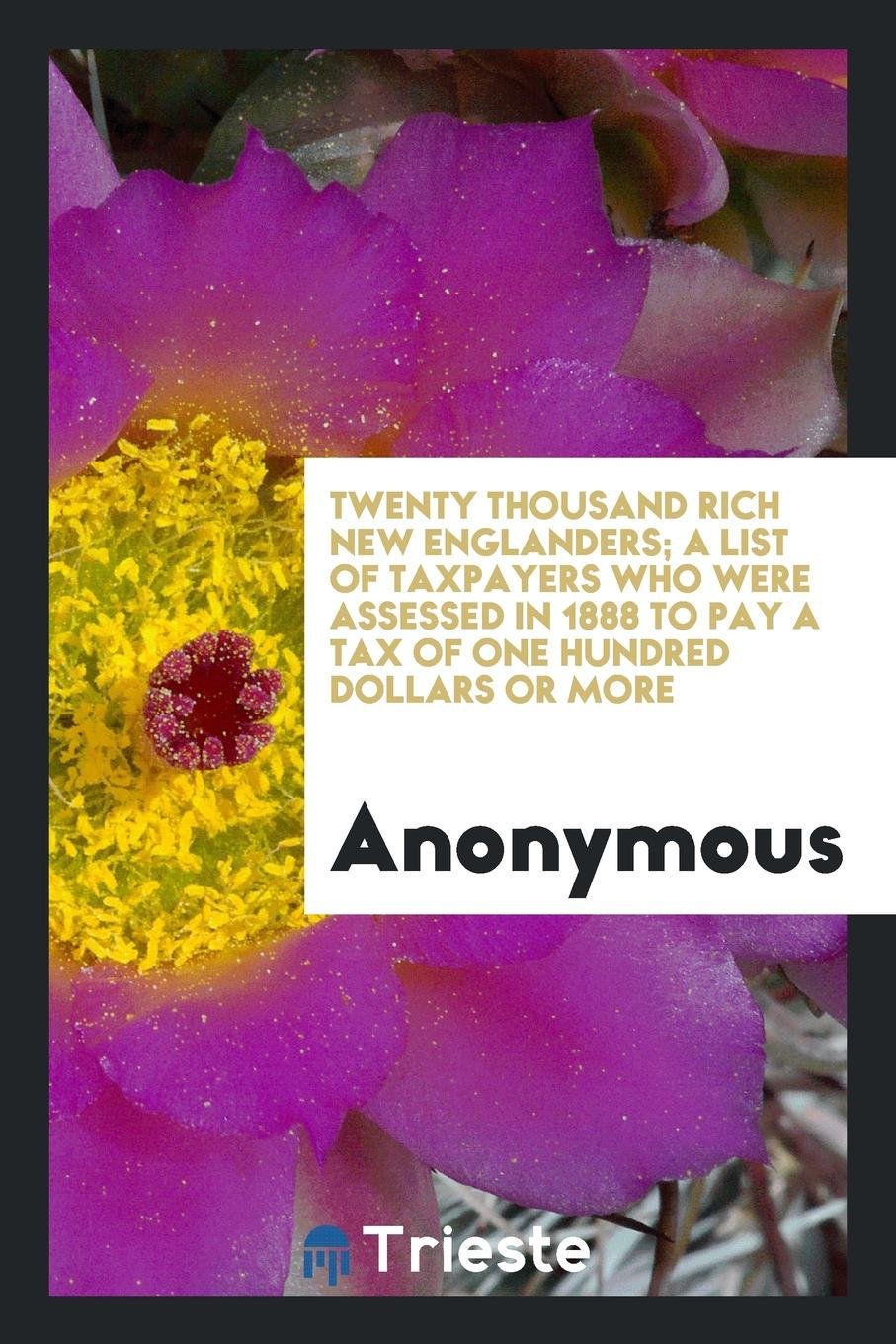 Twenty Thousand Rich New Englanders: A List of Taxpayers Who Were Assessed ... Law