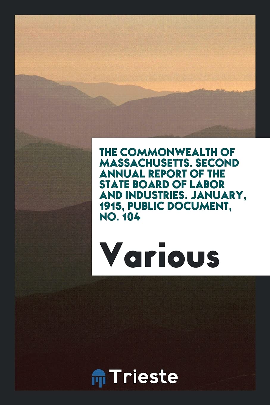 The Commonwealth of Massachusetts. Second Annual Report of the State Board of Labor and Industries. January, 1915, Public Document, No. 104 Books