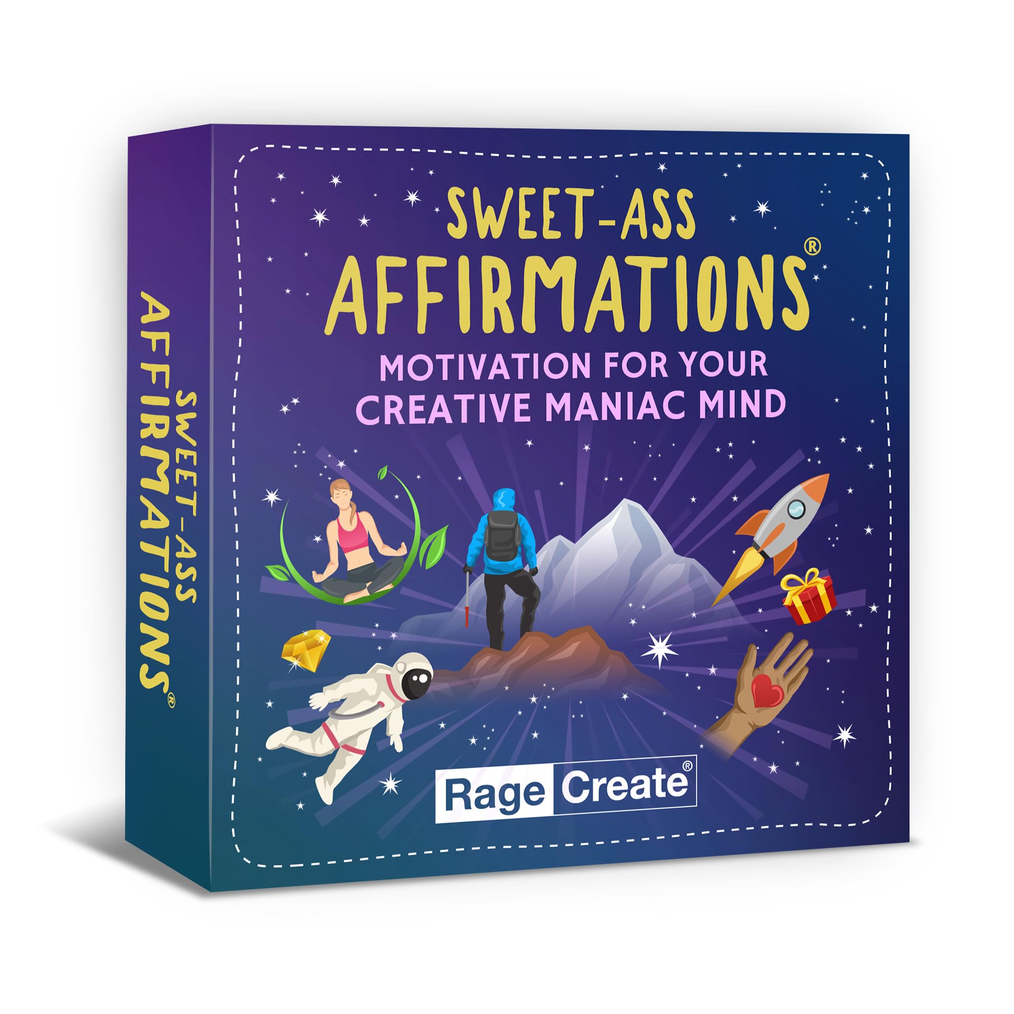 Sweet-Ass Affirmations Deck by Rage Create - 60 Hilarious, Unfiltered Motivational Affirmation Cards to Brighten Your Bad Day in 10 Seconds or Less Self-help
