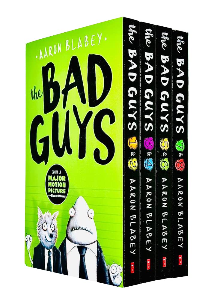 The Bad Guys Episodes 1-8 Collection 4 Books Set by Aaron Blabey (Bad Guys/Mission Unpluckable, Furball Strikes Back/Attack of the Zittens, Intergalactic Gas/Alien, Do-You-Think-He-Saur-Us/Superbad) Comics for children & teenagers