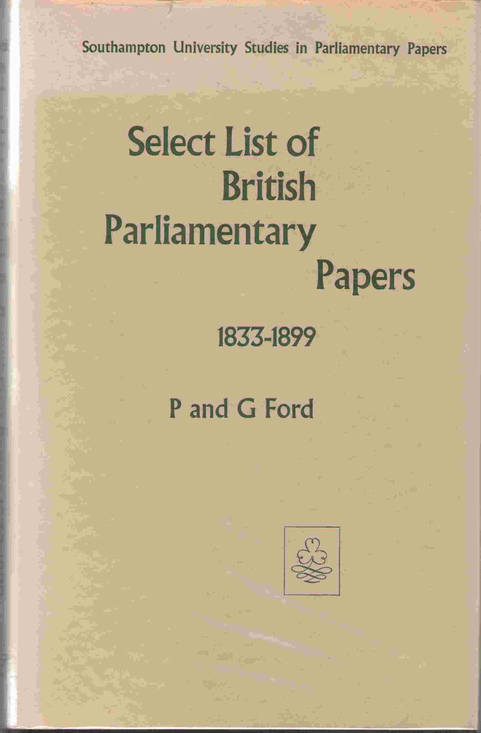 Select List of British Parliamentary Papers, 1833-99 Social Sciences