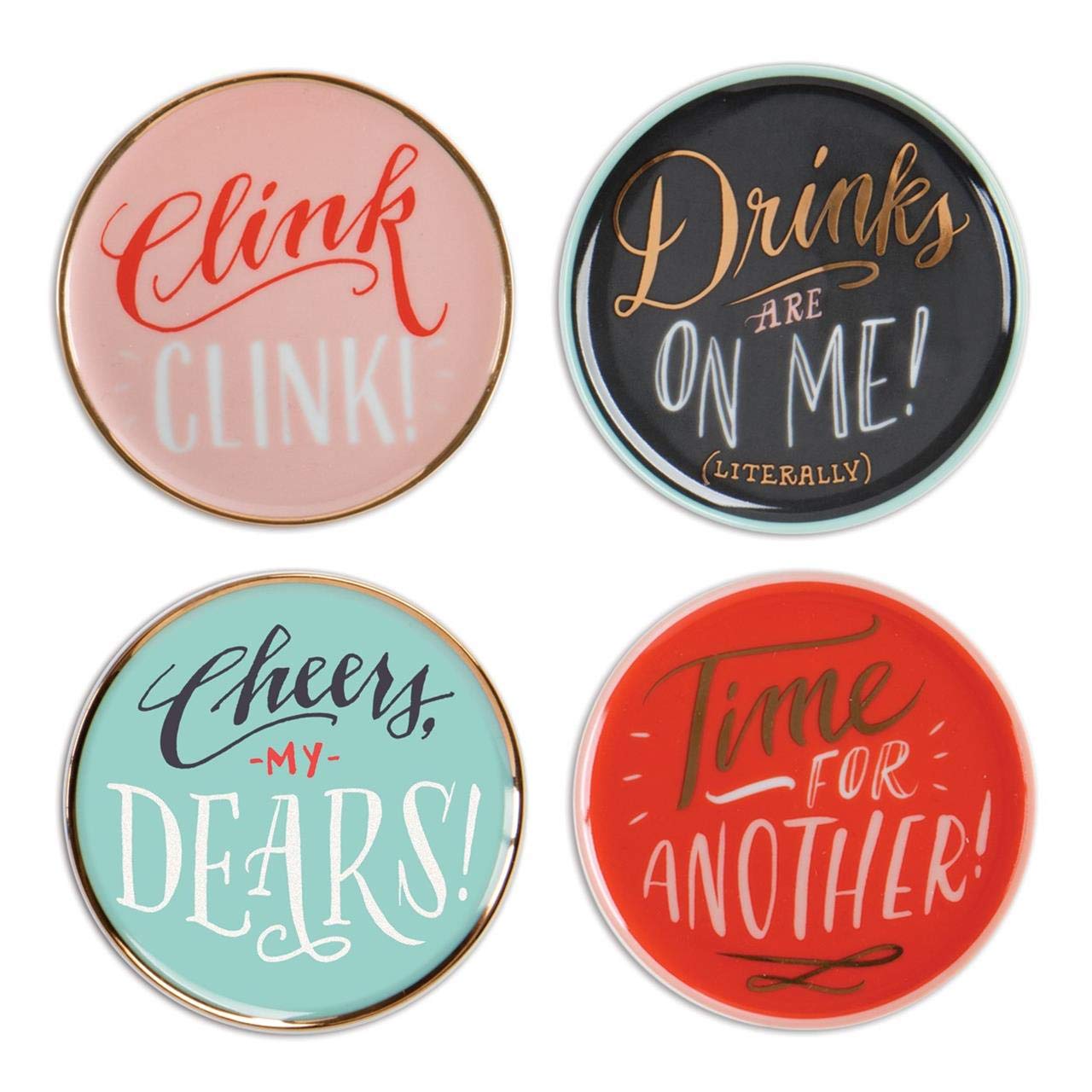 Ladyfingers Letterpress High Five Porcelain Coaster Set: Porcelain Coaster Ladyfingers Letterpress Film, Art & Culture