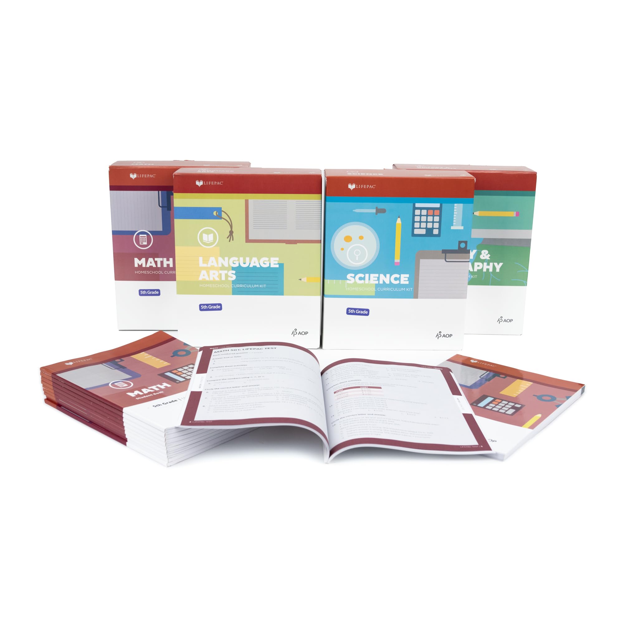 New Lifepac Grade 5 AOP 4-Fächer-Box-Set (Math, Sprache, Wissenschaft & Geschichte/Geographie, Alpha Omega, 5. Klasse, HomeSchooling Curriculum, New Life Pac Business & Technology