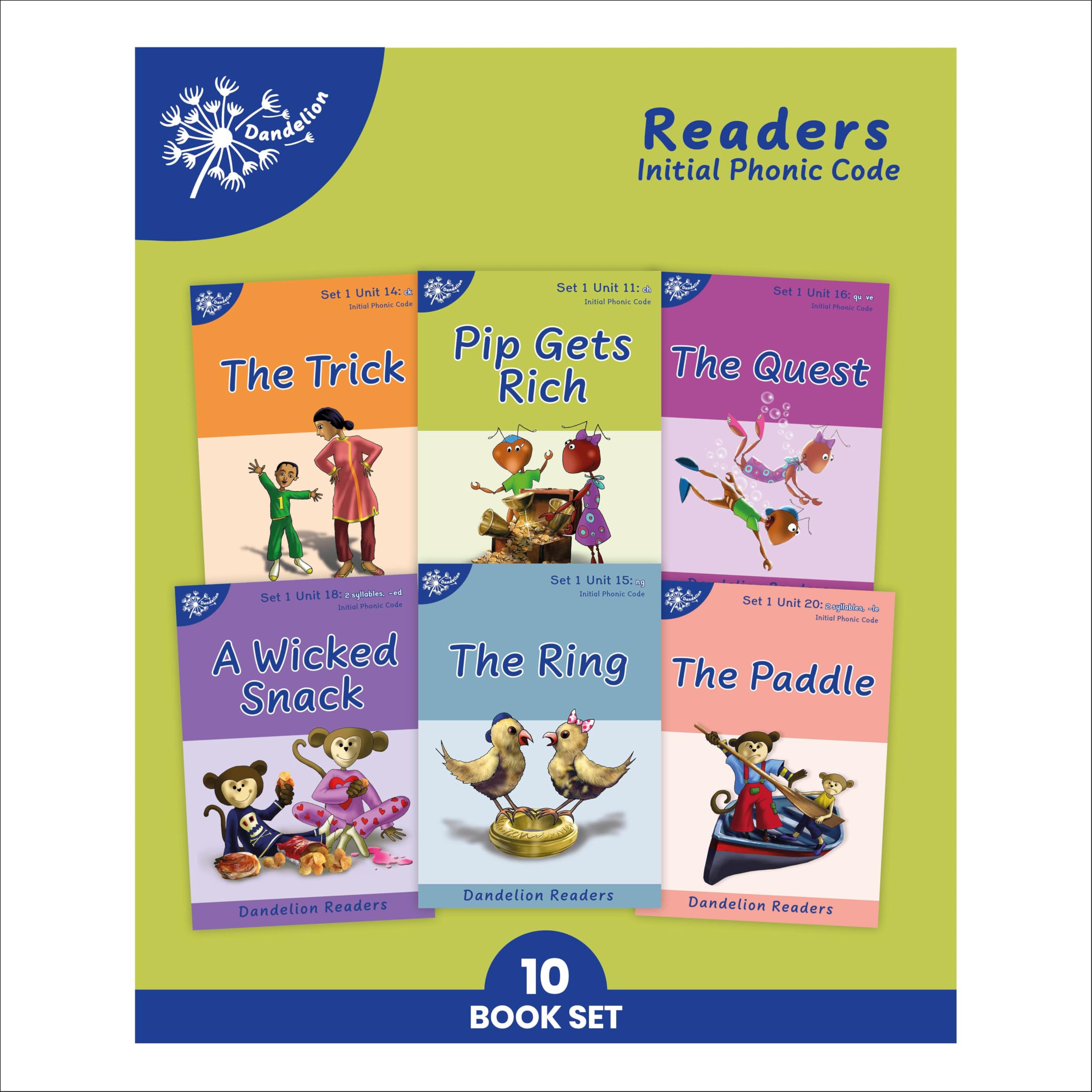 Phonic Books Dandelion Readers Set 1 Units 11-20 (Two-letter spellings sh, ch, th, ng, qu, wh, -ed, -ing, le): Decodable books for beginner readers ... -ing, le (Phonic Books Beginner Decodable) Novels & Short Stories