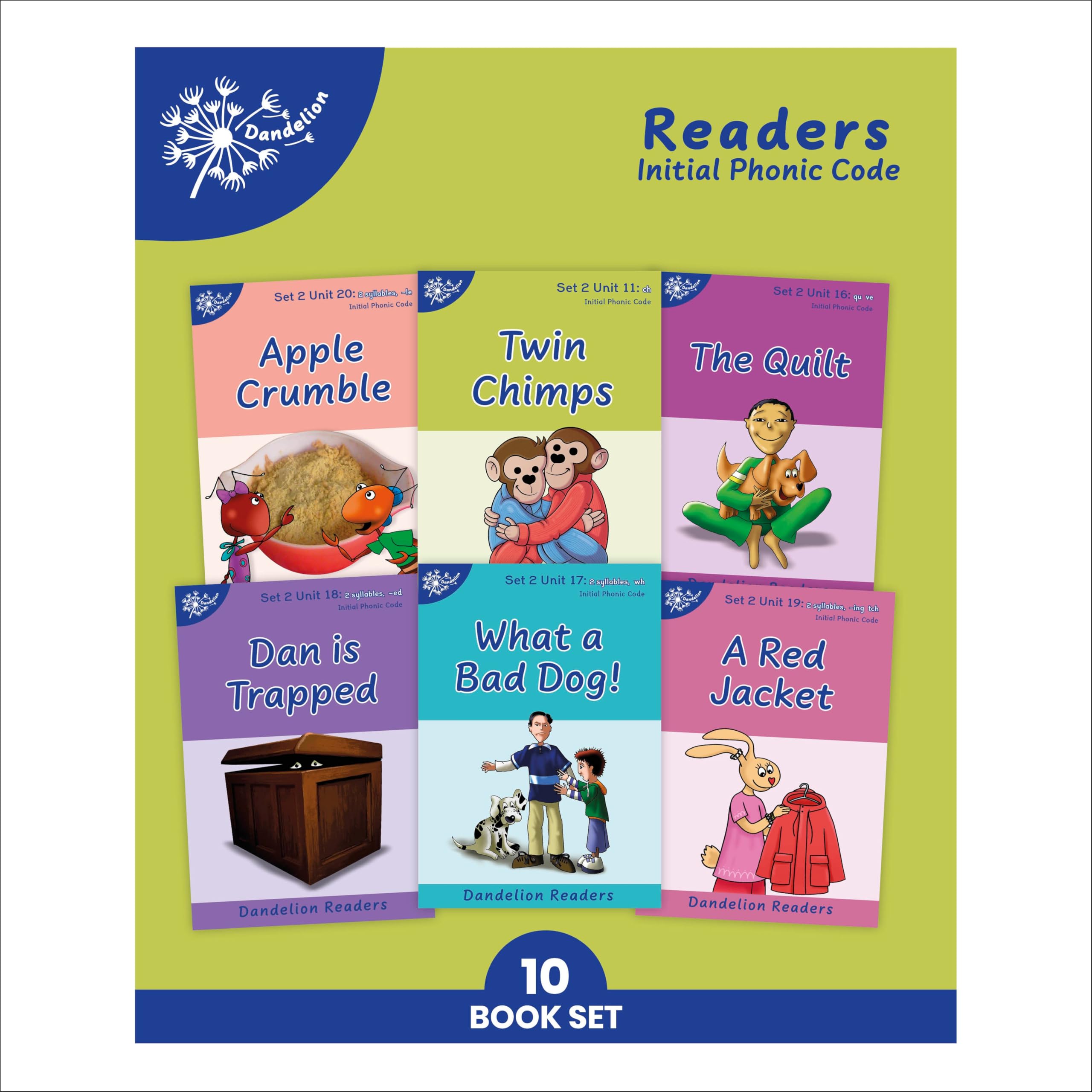 Phonic Books Dandelion Readers Set 2 Units 11-20 Twin Chimps (Two Letter Spellings sh, ch, th, ng, qu, wh, -ed, -ing, -le): Decodable Books for ... -ing, -le (Phonic Books Beginner Decodable) Novels & Short Stories