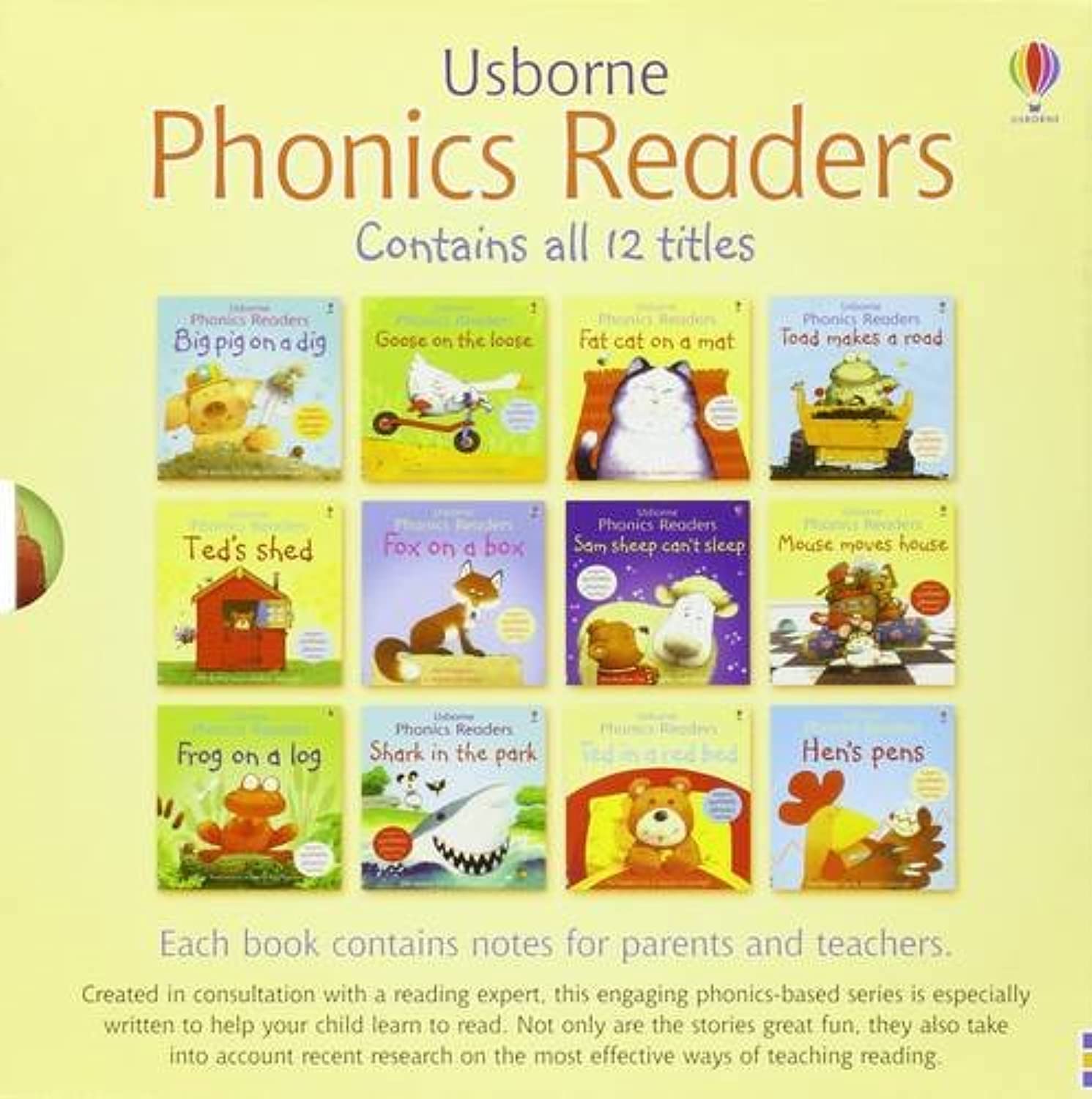 Phonics Readers, 12 Vols.: Contains all 12 titles. Ted in a red bed; Hen's pens; Big pig on dig; Fat cat on a mat; Goose on the loose; Fox on a box; ... Toad makes a road; Frog on a log; Ted's shed Novels & Short Stories