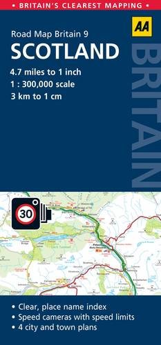 AA Road Map Britain Scotland: Clear, place name index, Speed cameras with speed limits, 4 city and town plans Leisure, Home & Garden