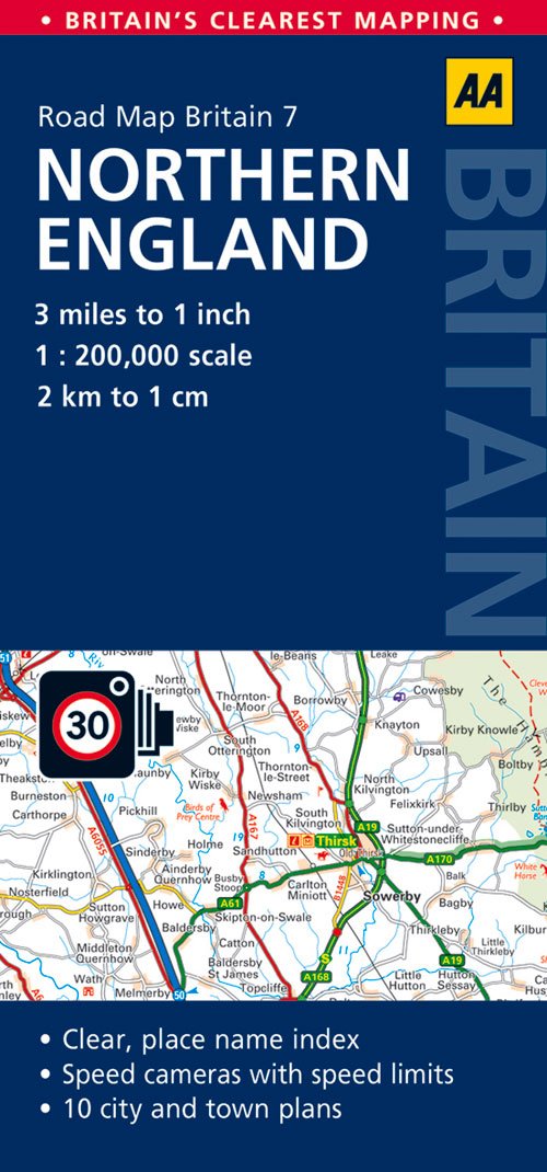 AA Road Map Britain Northern England: Clear, place name index. Safety cameras with speed limits Leisure, Home & Garden