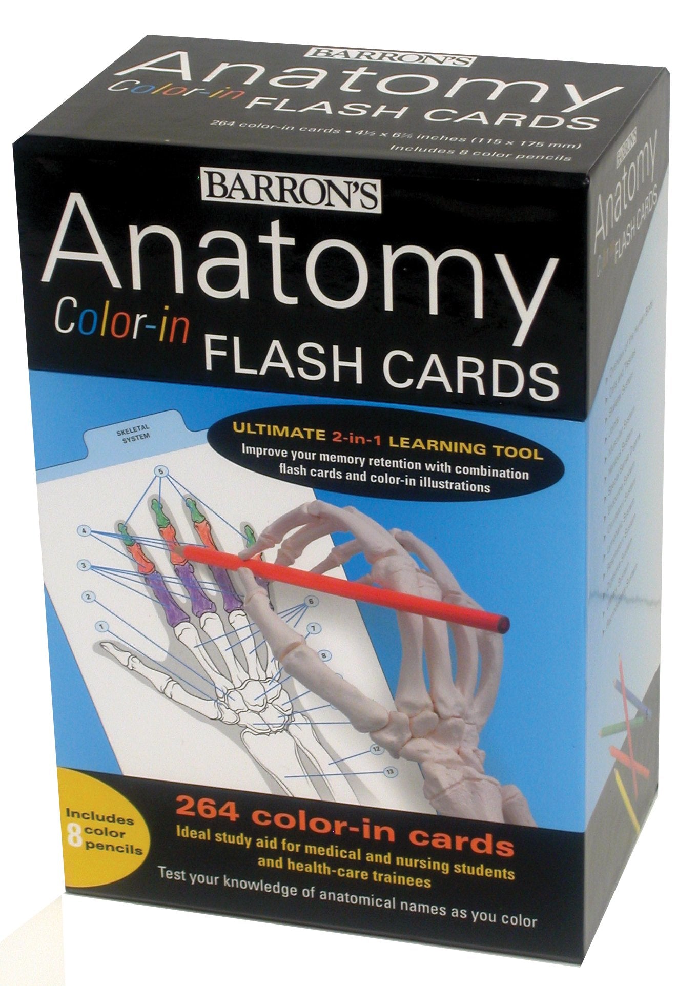Anatomy Color-in Flash Cards Includes 8 Color Pencils Study Guides