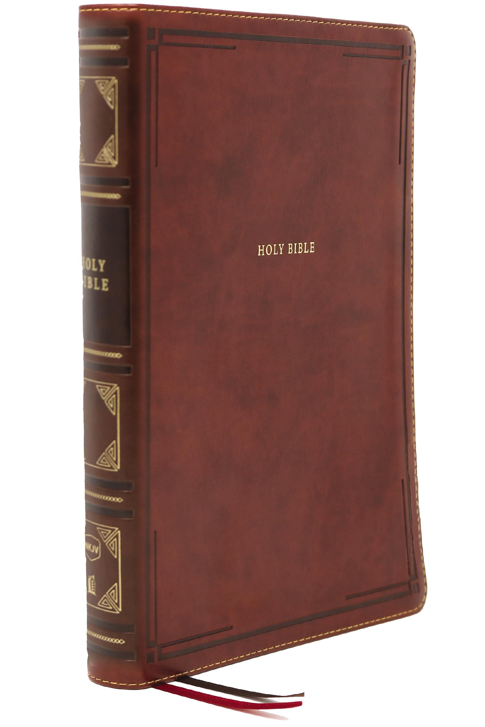 NKJV, Thinline Bible, Large Print, Leathersoft, Brown, Thumb Indexed, Red Letter, Comfort Print: Holy Bible, New King James Version International