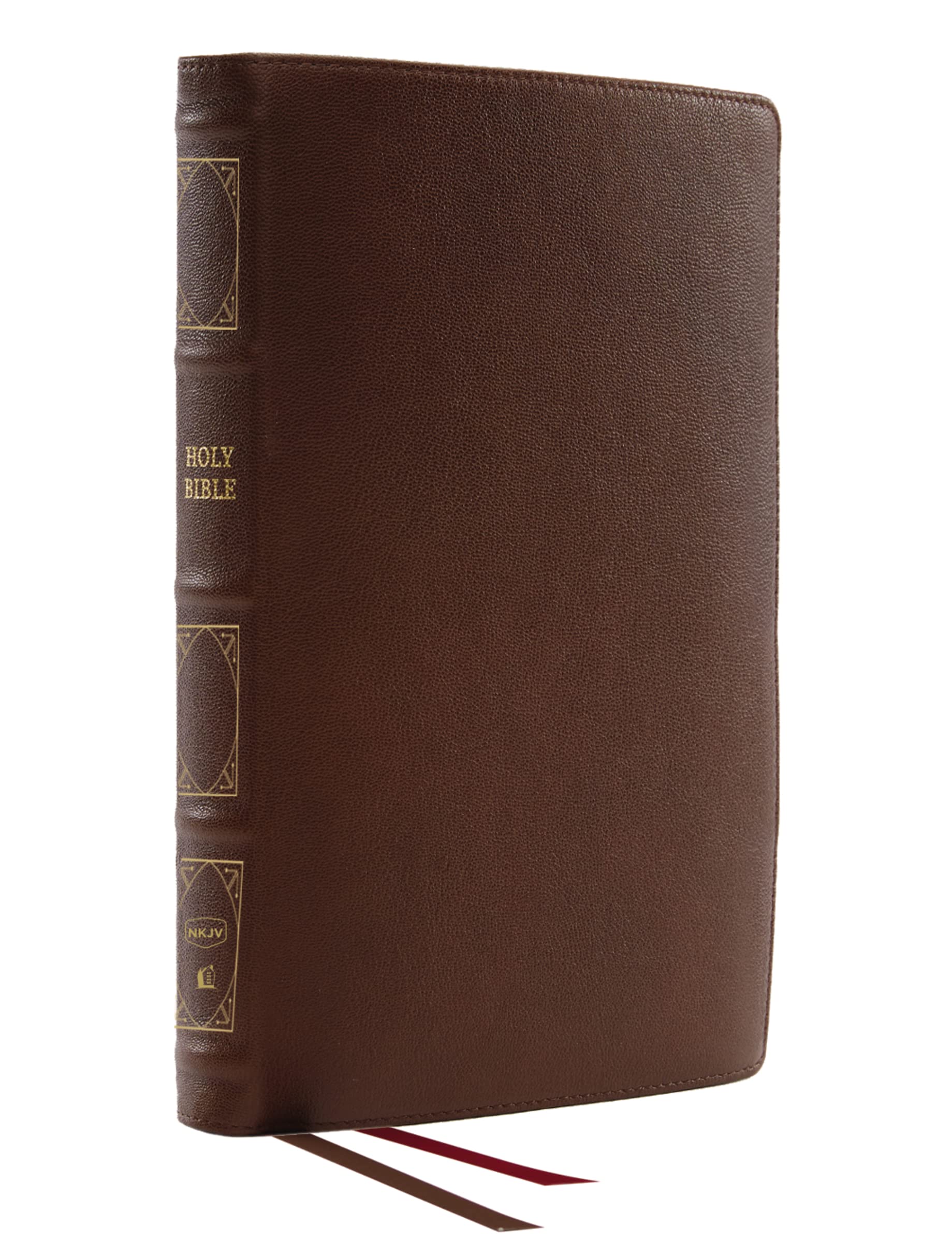 NKJV, Deluxe Thinline Reference Bible, Genuine Leather, Brown, Red Letter, Comfort Print: Holy Bible, New King James Version Learning & Reference