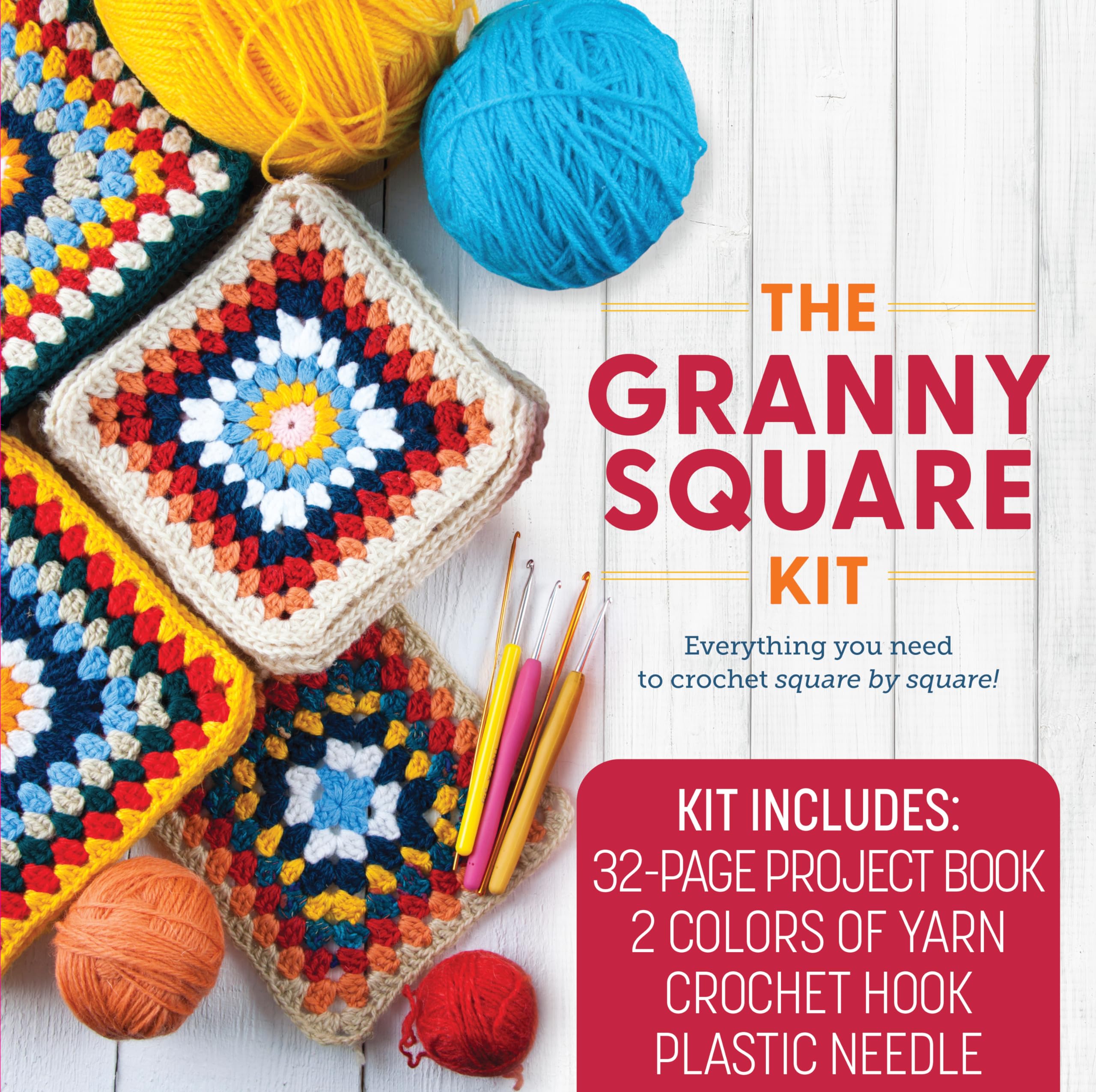 The Granny Square Kit: Everything You Need to Crochet Square by Square! Kit Includes: 32-page Project Book, 2 Colors of Yarn, Crochet Hook, Plastic Needle Film, Art & Culture