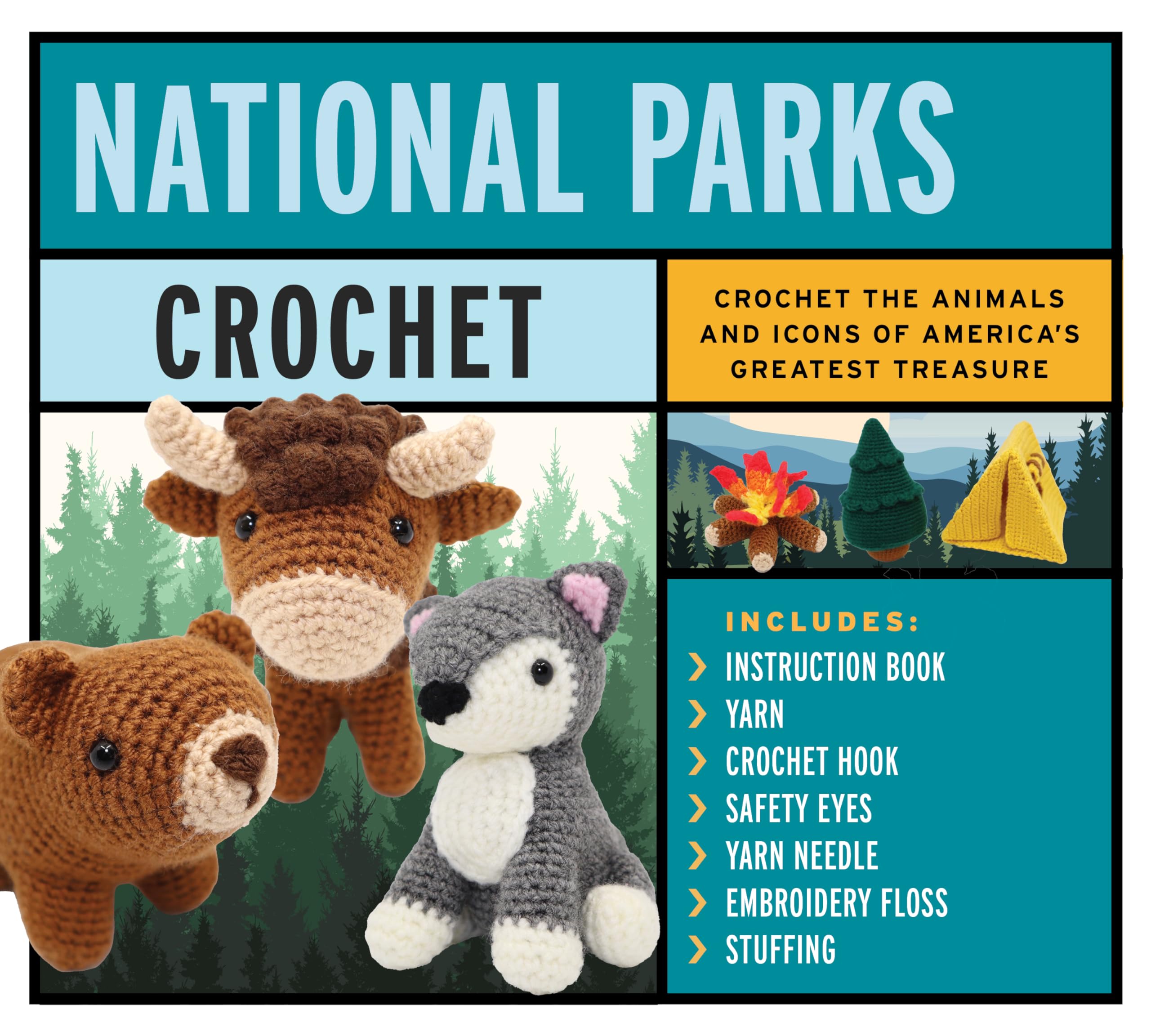 National Parks Crochet Kit: Crochet the Animals and Icons of America's Greatest Treasure - Includes: Instruction Book, 4 Colors of Yarn, Crochet Hook, Safety Eyes, Yarn Needle, Stuffing Lifestyle