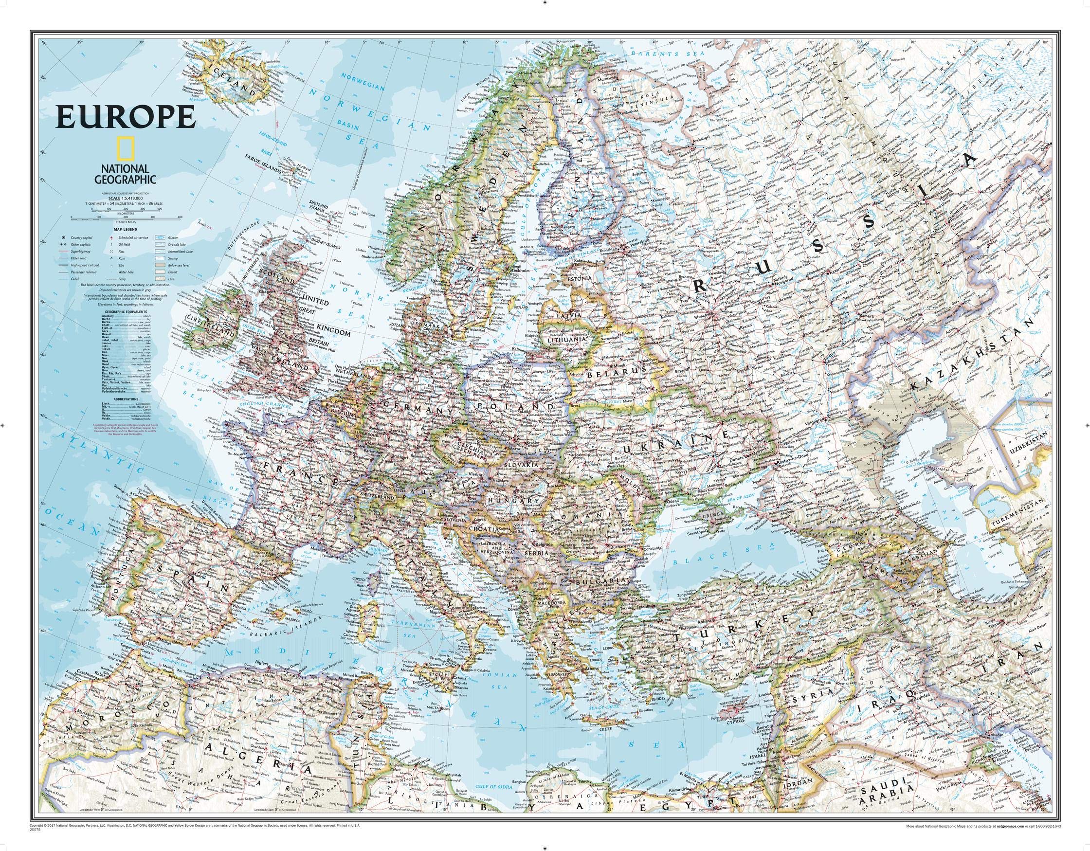 National Geographic Map Classic Europe, enlarged, Planokarte: Wall Maps Continents (National Geographic Reference Map) Stationery