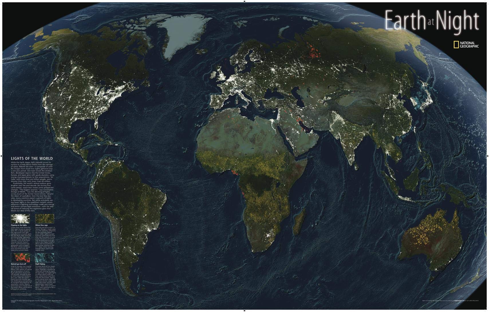 Earth At Night, Tubed: Wall Maps World (National Geographic Reference Map) Learning & Reference
