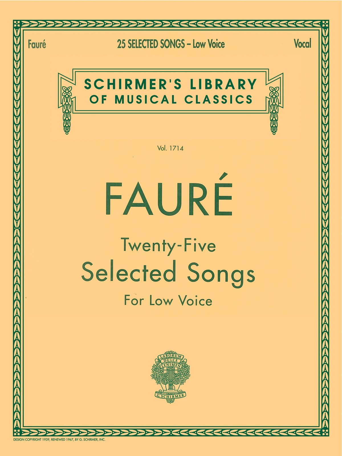 Gabriel faure: twenty-five selected songs (low voice) book
