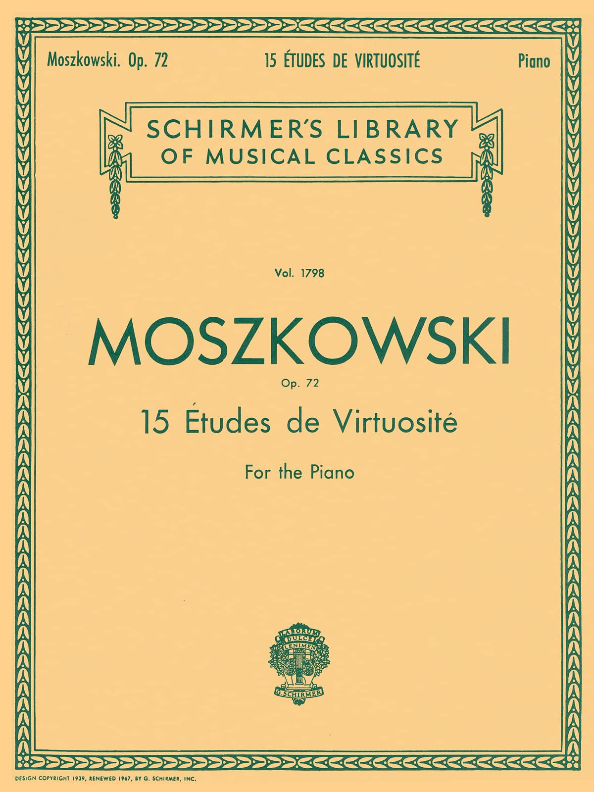 15 Etudes de Virtuosite, Op. 72: Piano Solo: Schirmer Library of Classics Volume 1798 Piano Solo Sheet Music