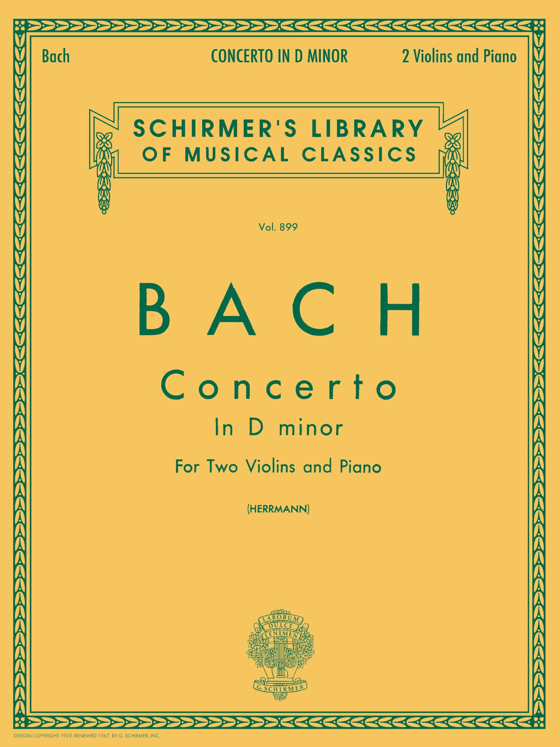 J.s.bach: concerto in d minor for two violins and piano book