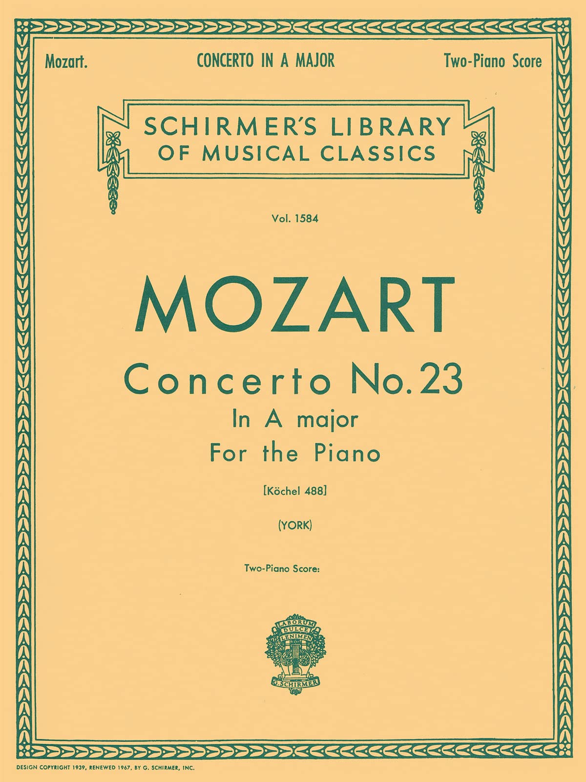 Wolfgang amadeus mozart: piano concerto no.23 in a major (2-piano score) book