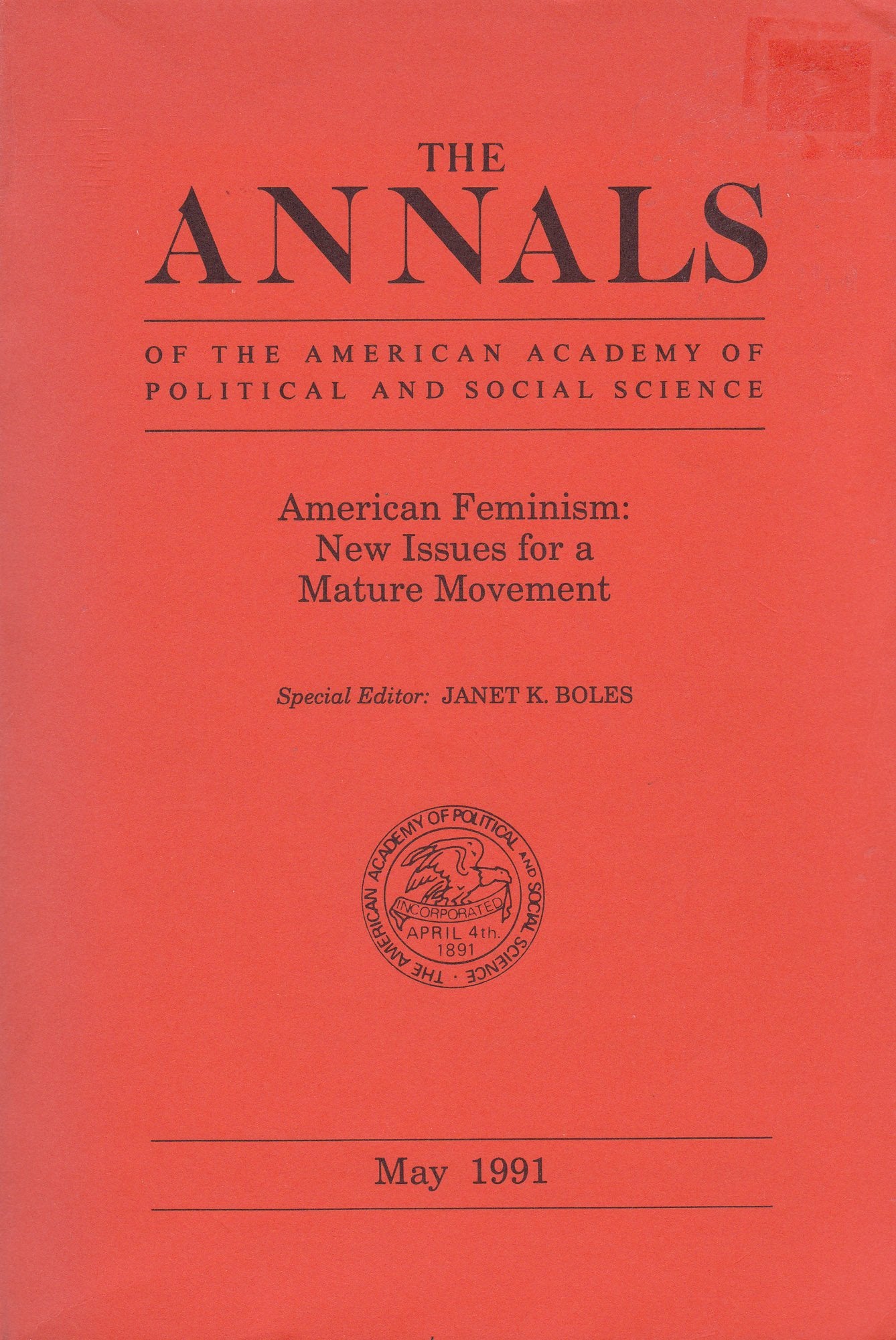 American Feminism: New Issues for a Mature Movement (Annals of the American Academy of Political & Social Science) Books