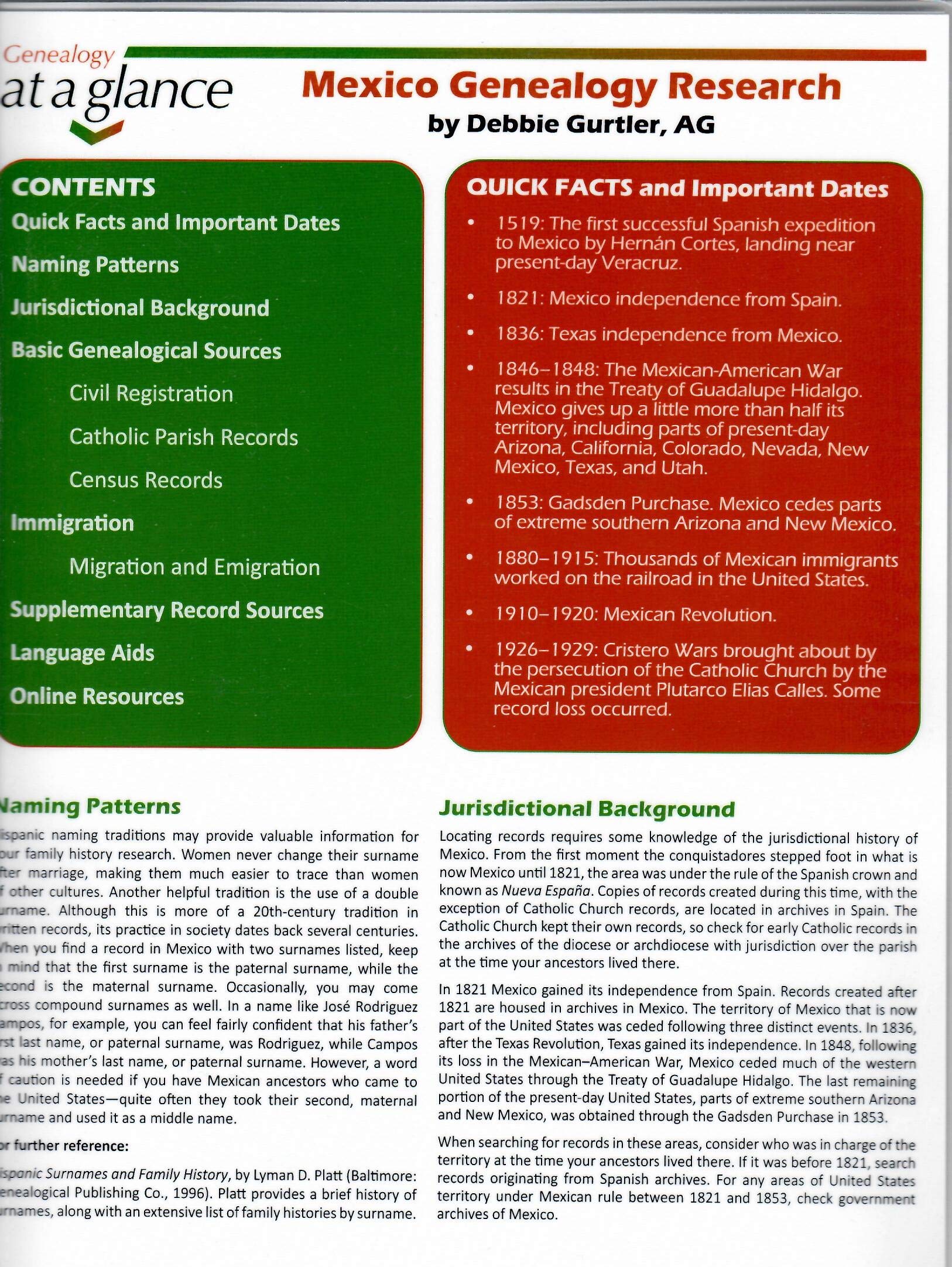 Genealogy at a Glance: Mexico Genealogy Research Reference Books