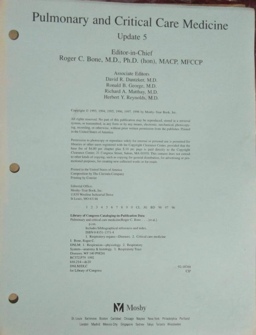 Pulmonary and Critical Care Medicine - Update 5 Medicine