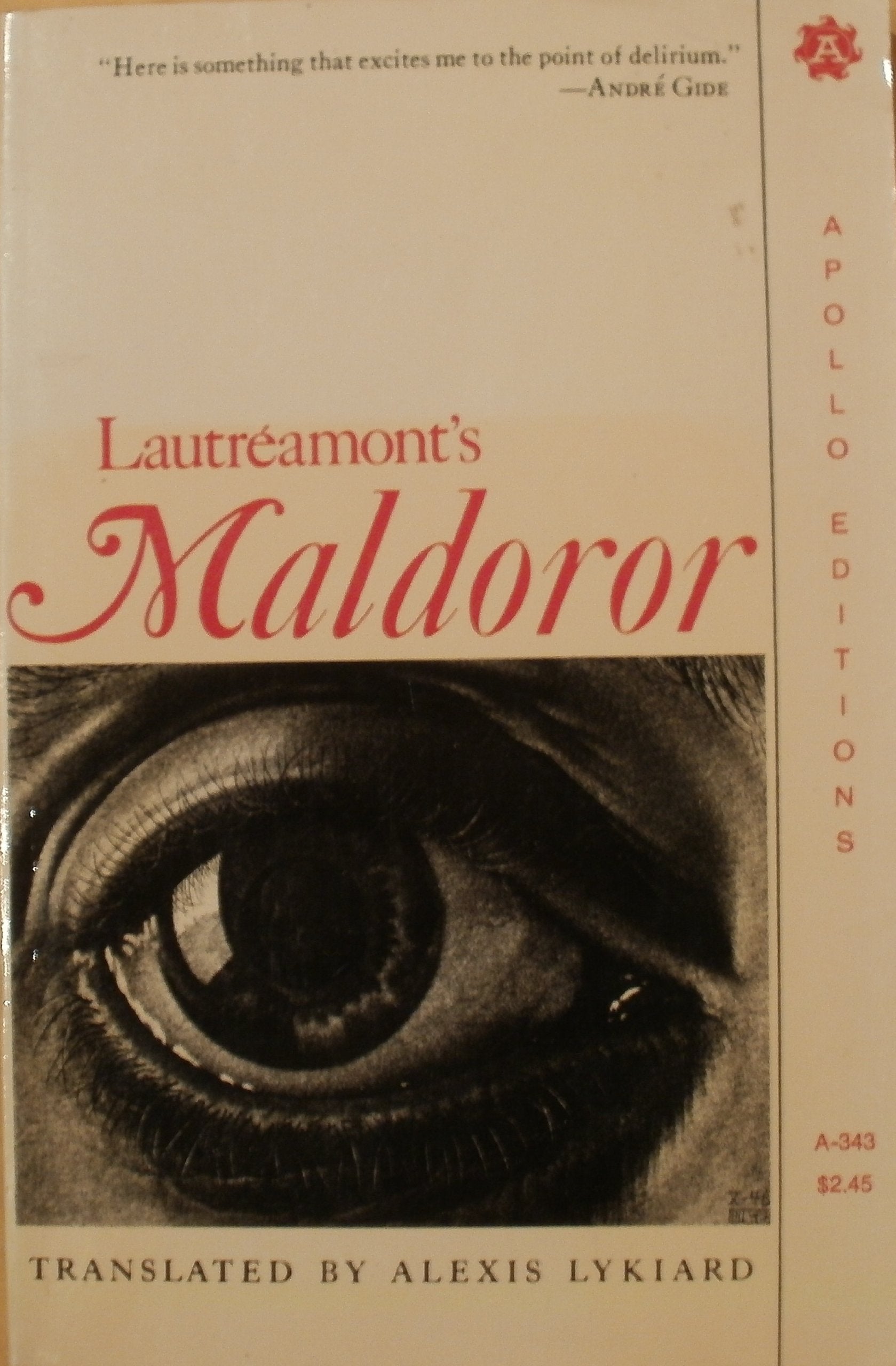 Lautréamont's Maldoror (Apollo editions) book