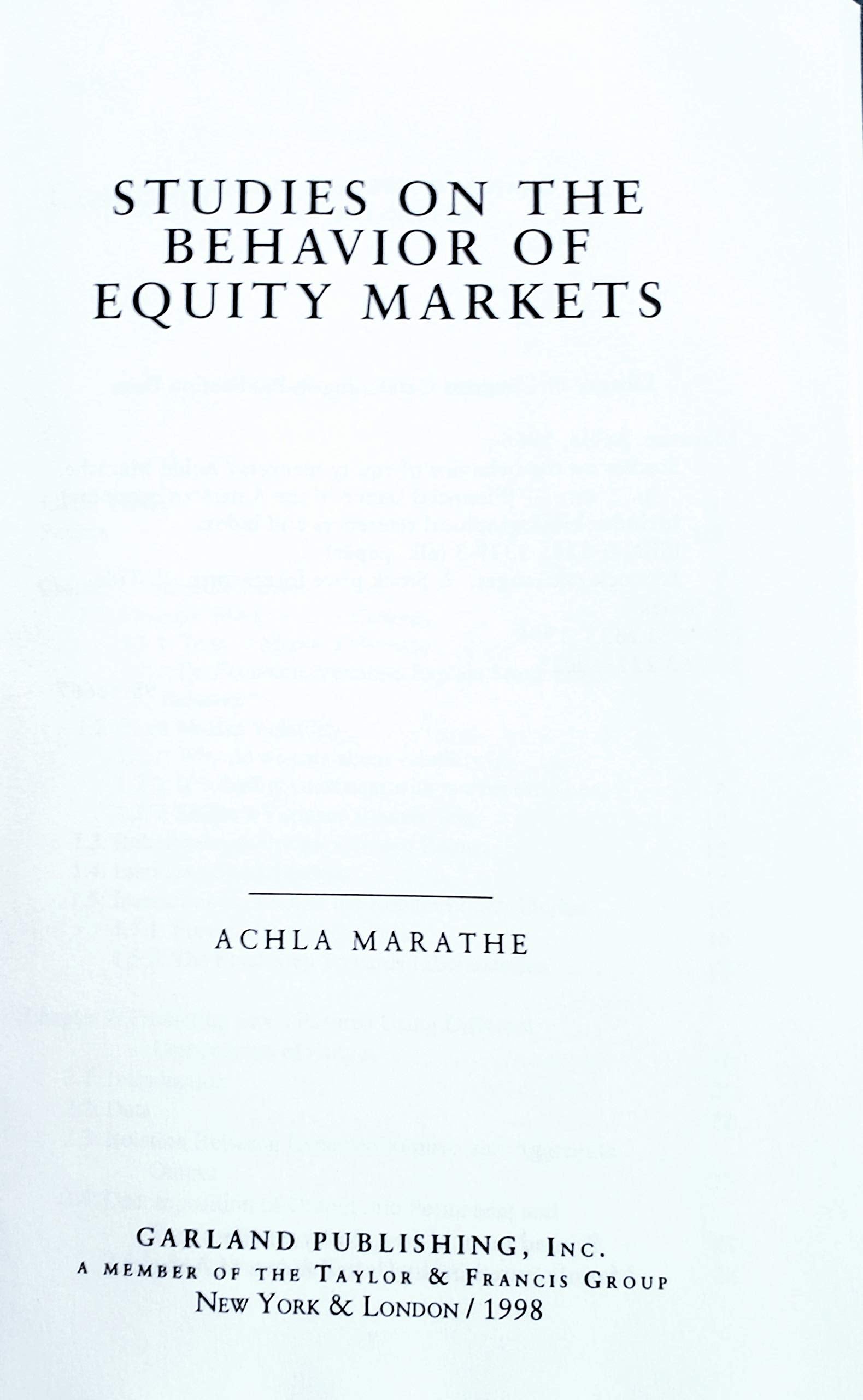 Studies on the Behavior of Equity Markets (Financial Sector of the American Economy) Business, Finance & Career