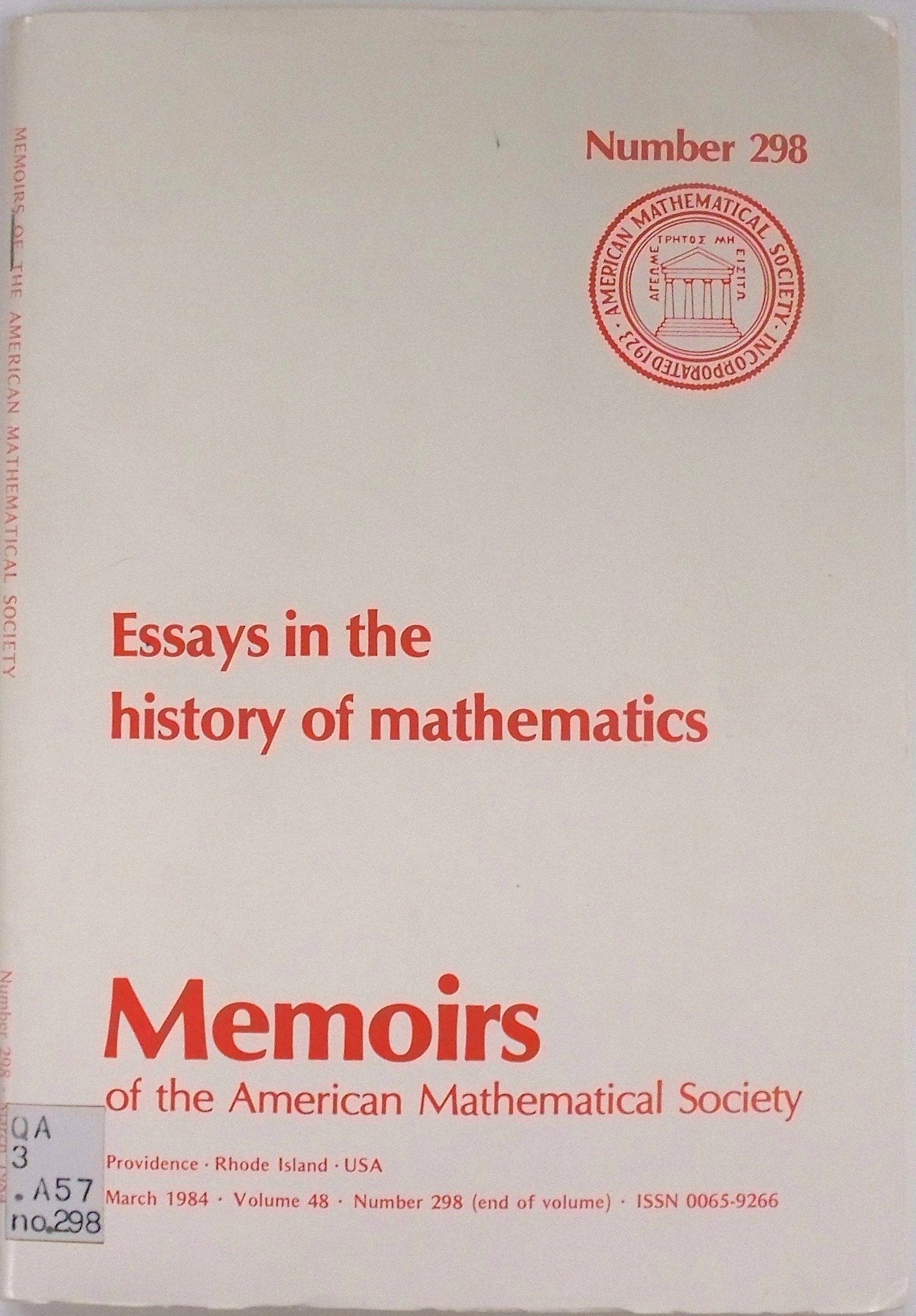 Essays in the History of Mathematics (Memoirs of the American Mathematical Society) Mathematics