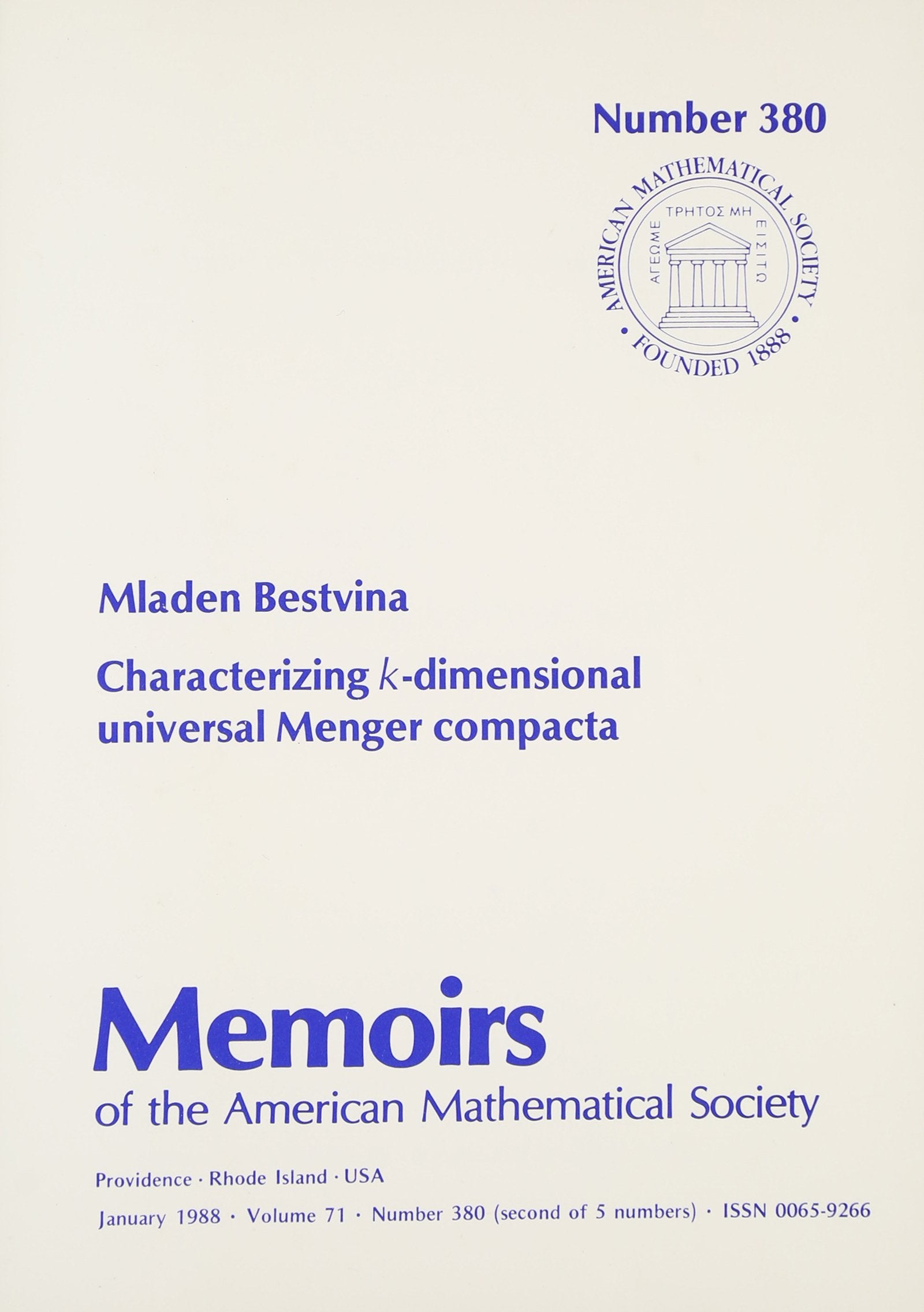 Characterizing K-Dimensional Universal Menger Compacta (Memoirs of the American Mathematical Society) Mathematics