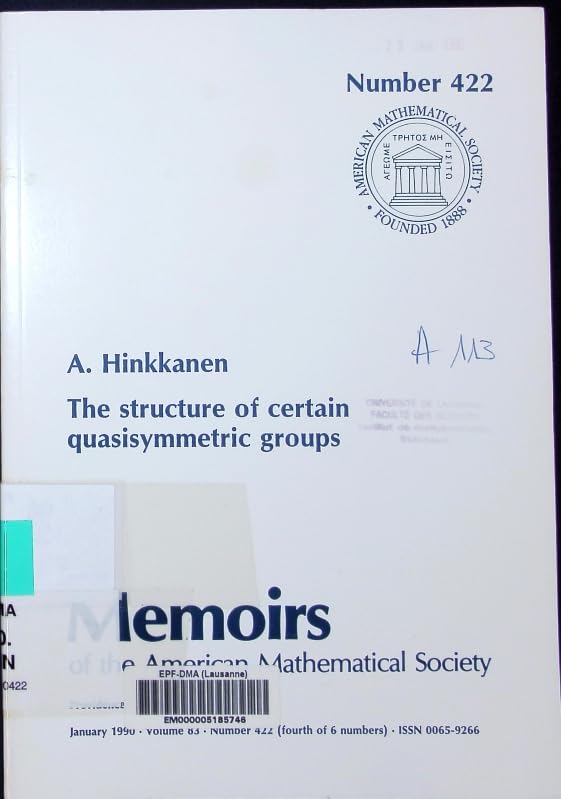 The Structure of Certain Quasisymmetric Groups (Memoirs of the American Mathematical Society) Mathematics