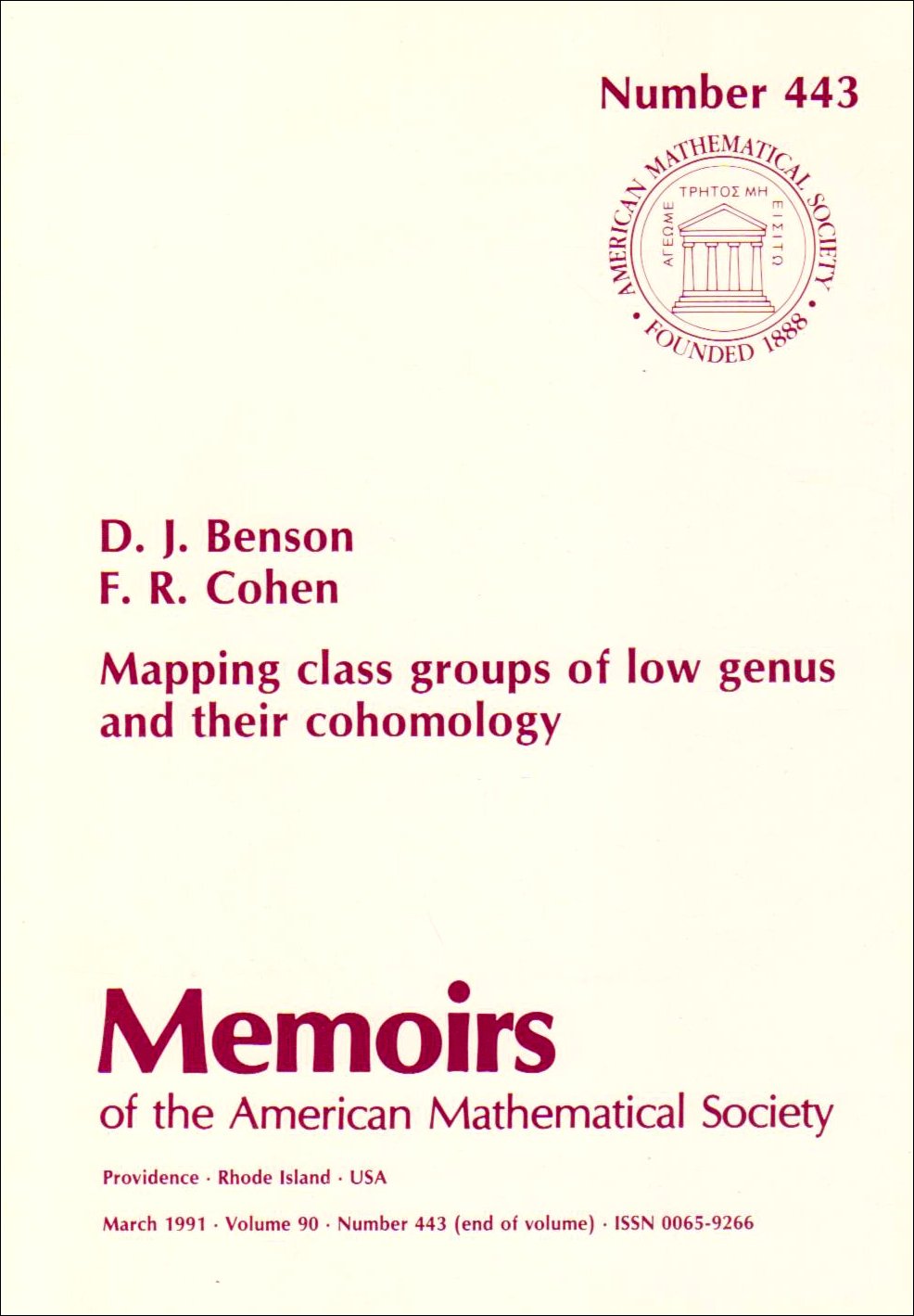 Mapping Class Groups of Low Genus and Their Cohomology (Memoirs of the American Mathematical Society) Mathematics