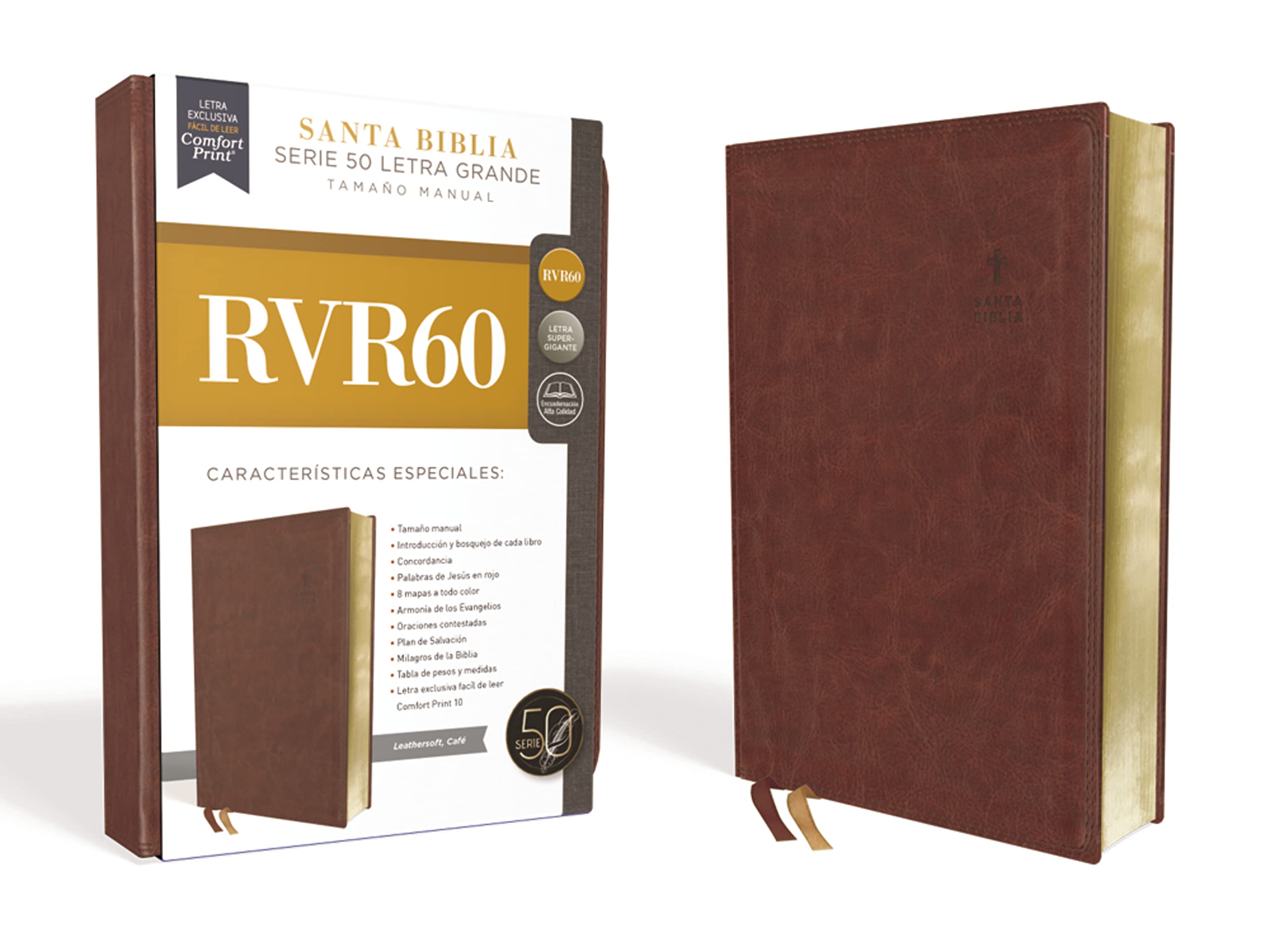RVR60, Santa Biblia, Serie 50, Letra grande, Tamaño manual, Leathersoft, Café, Comfort Print: RVR60 Santa Biblia Serie 50, Tamaño Manual, ... 1960 Holy Bible Serie 50, Leathersoft, Brown Film, Art & Culture