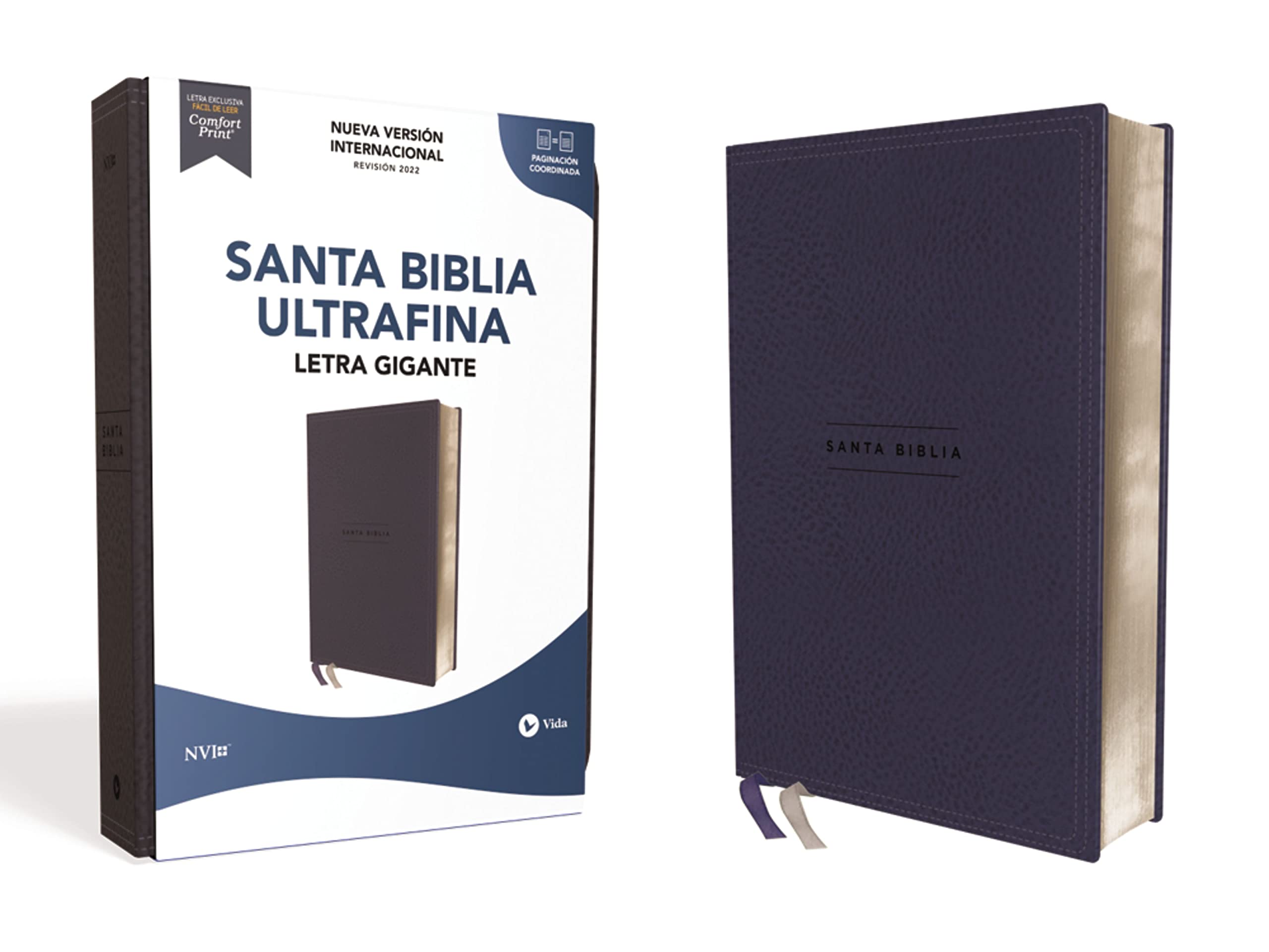 NVI, Santa Biblia, Revisión 2022, Ultrafina, Letra Gigante, Leathersoft, Azul marino, Palabras de Jesús en Rojo, Comfort Print: Nueva Versión ... Leathersoft, Palabras de Jesús en Rojo Religion & Esotericism