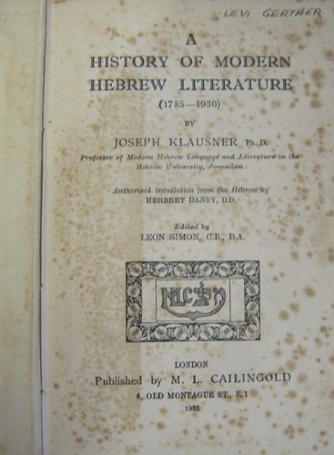 History of Modern Hebrew Literature, 1785-1930 Books