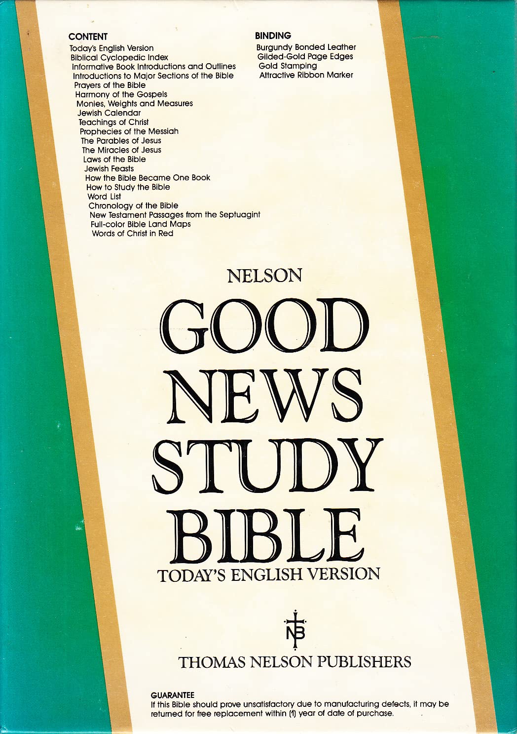 Good News Study Bible: Today's English Version, Burgundy Bonded Leather/#325Bg Books